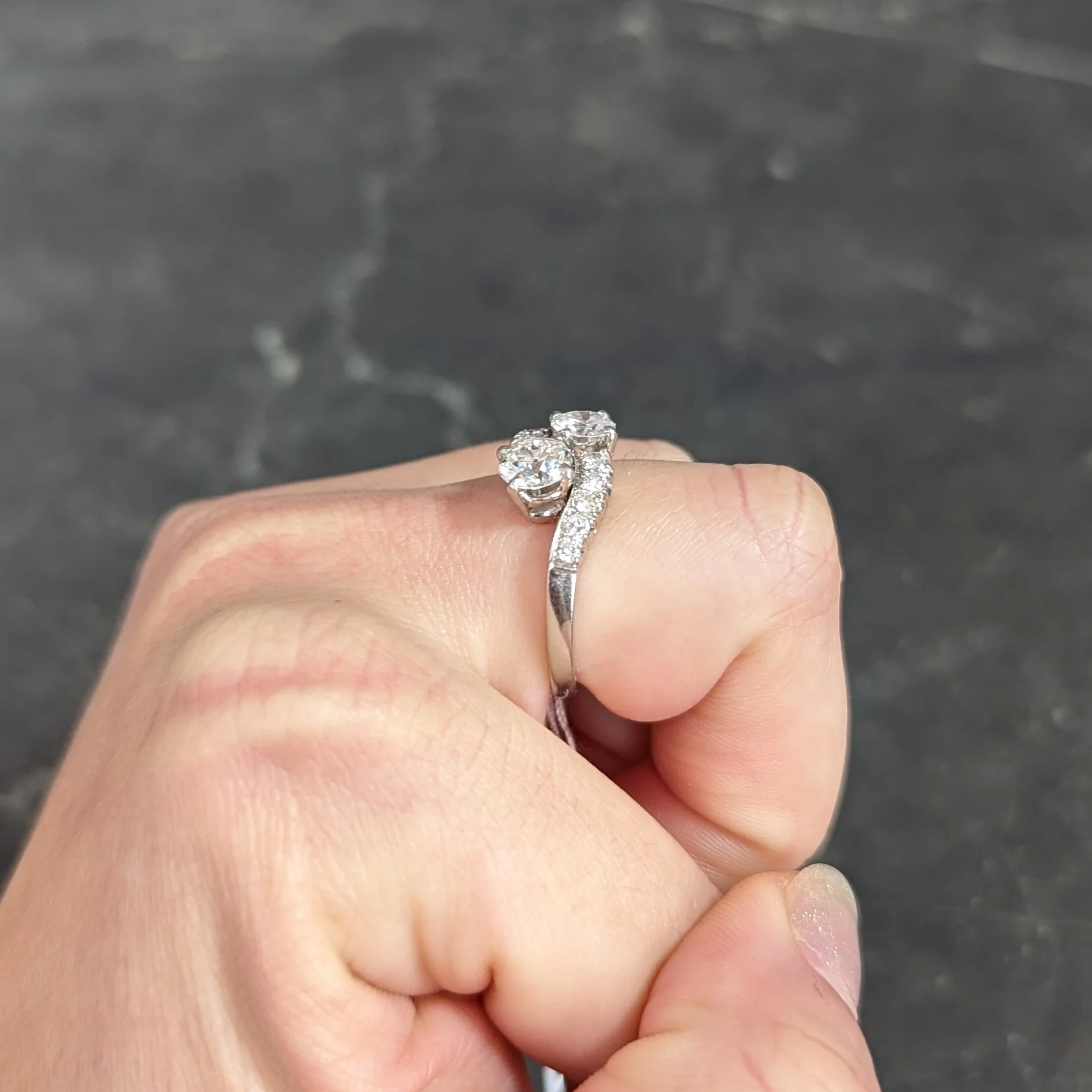 Mid-Century 1950's 1.79 CTW Old European Cut Diamond Platinum Vintage Bypass Ring - Image 12