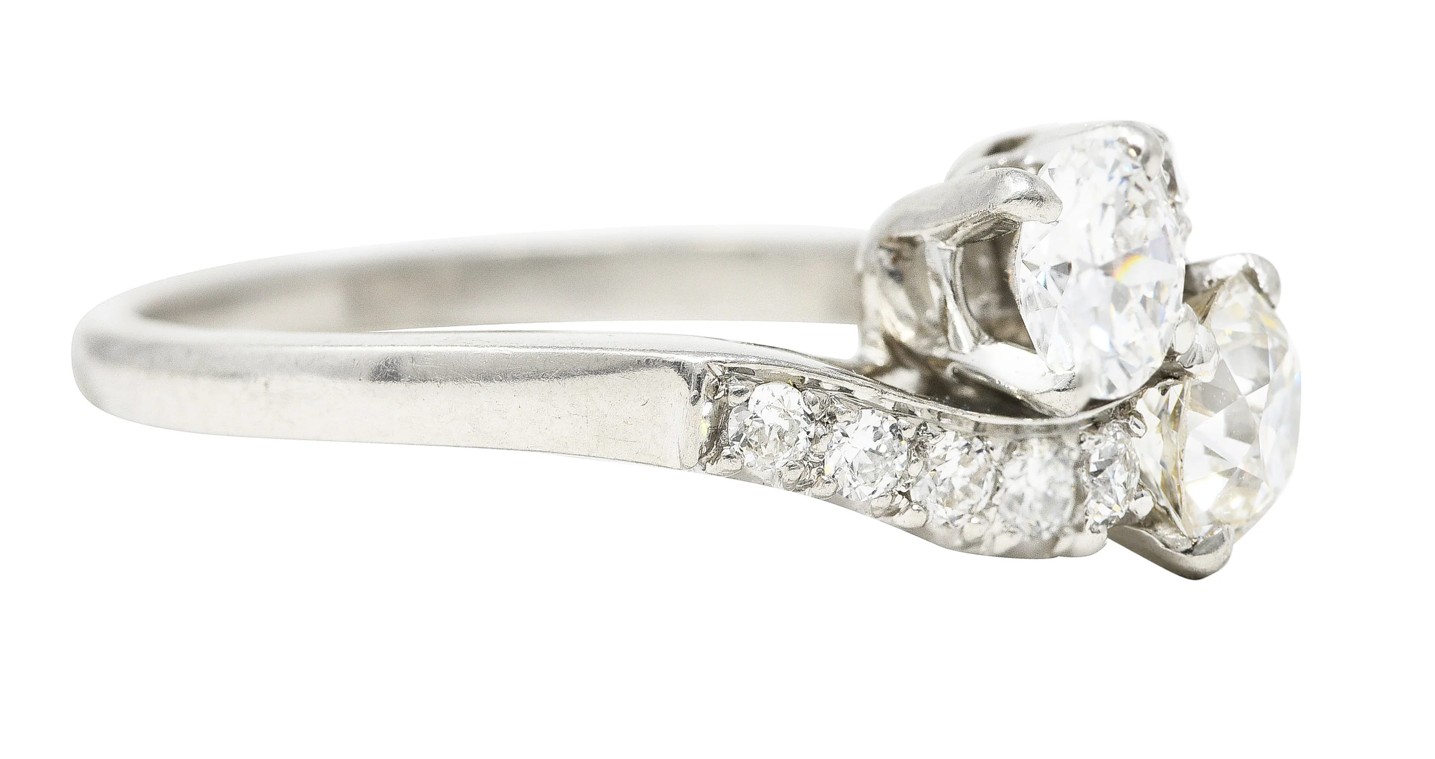 Mid-Century 1950's 1.79 CTW Old European Cut Diamond Platinum Vintage Bypass Ring - Image 3
