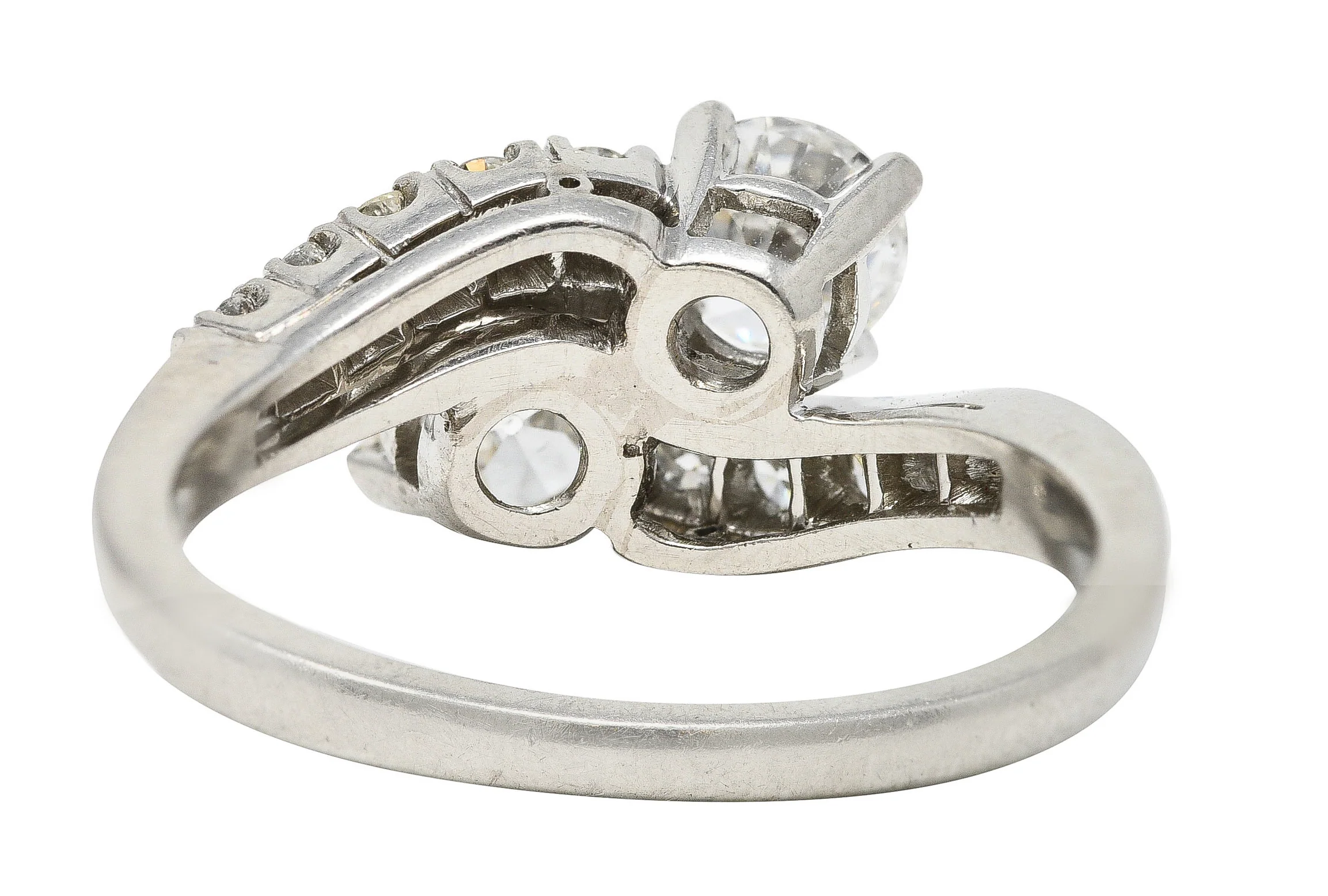 Mid-Century 1950's 1.79 CTW Old European Cut Diamond Platinum Vintage Bypass Ring - Image 4