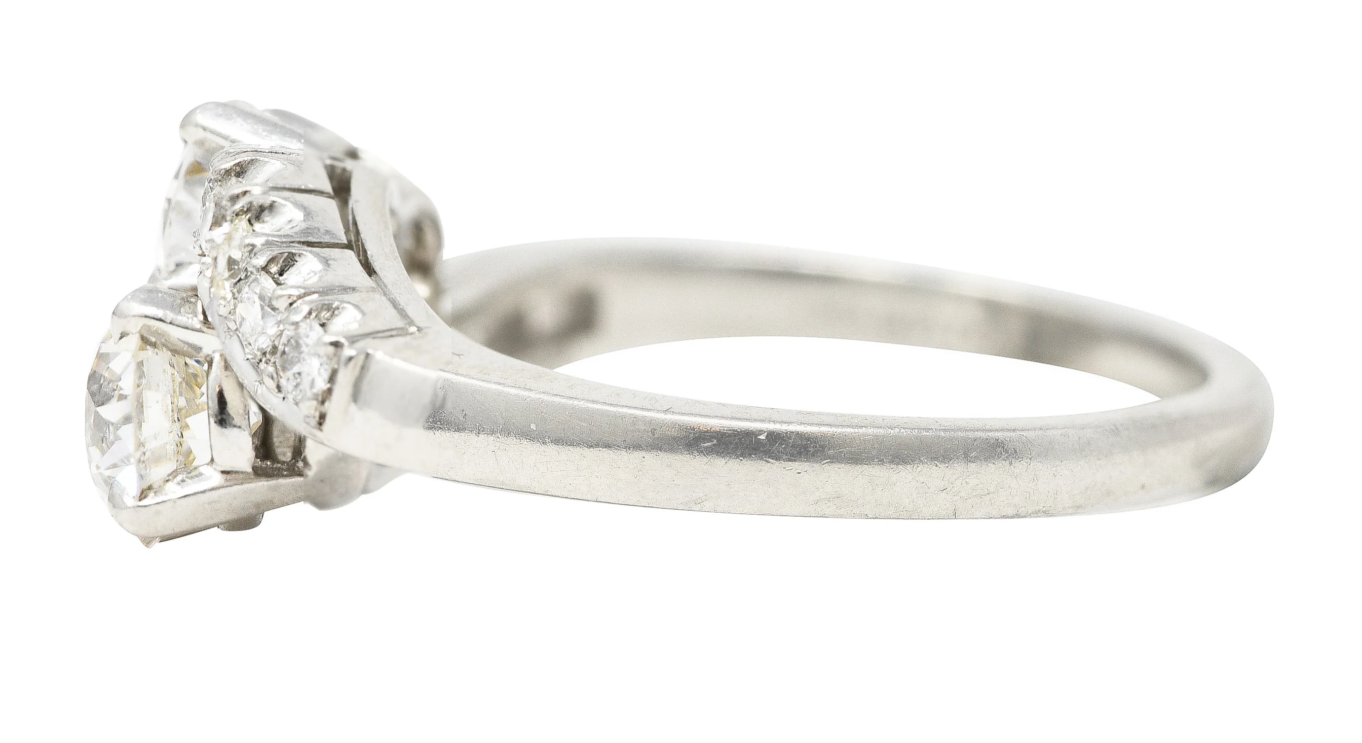 Mid-Century 1950's 1.79 CTW Old European Cut Diamond Platinum Vintage Bypass Ring - Image 5