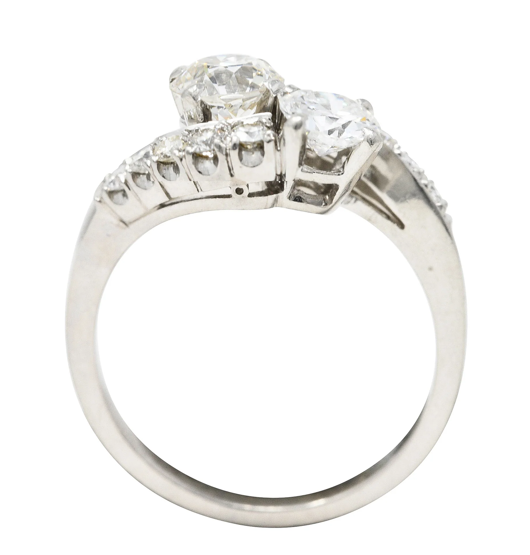 Mid-Century 1950's 1.79 CTW Old European Cut Diamond Platinum Vintage Bypass Ring - Image 8