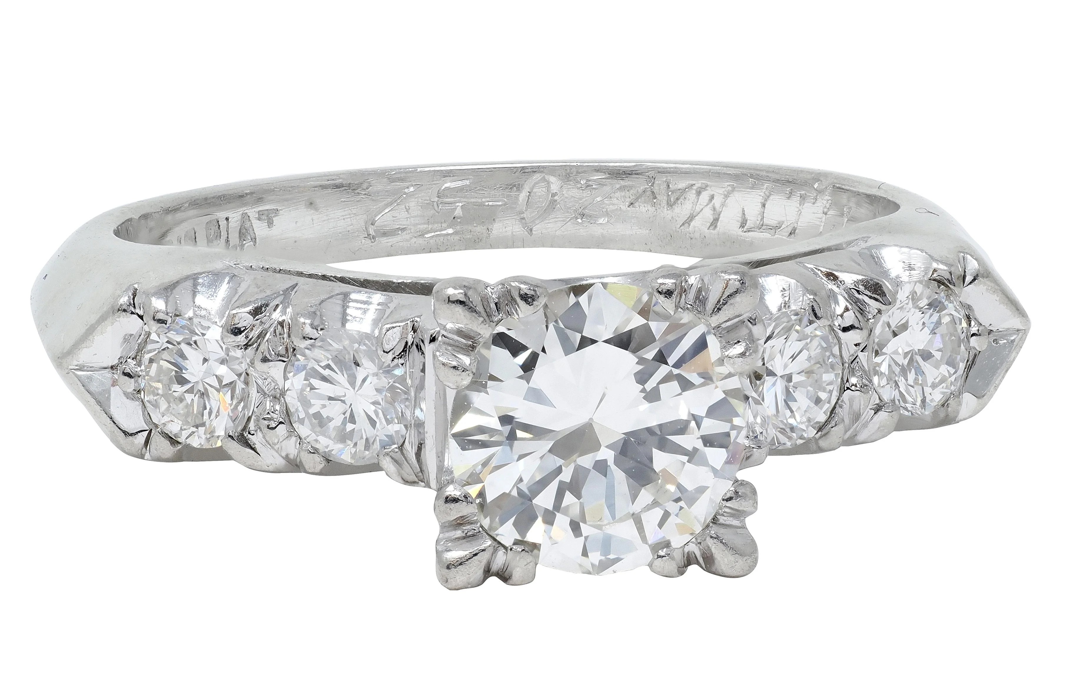 Mid-Century 1952 Diamond Platinum Knife Edge Vintage Engagement Ring