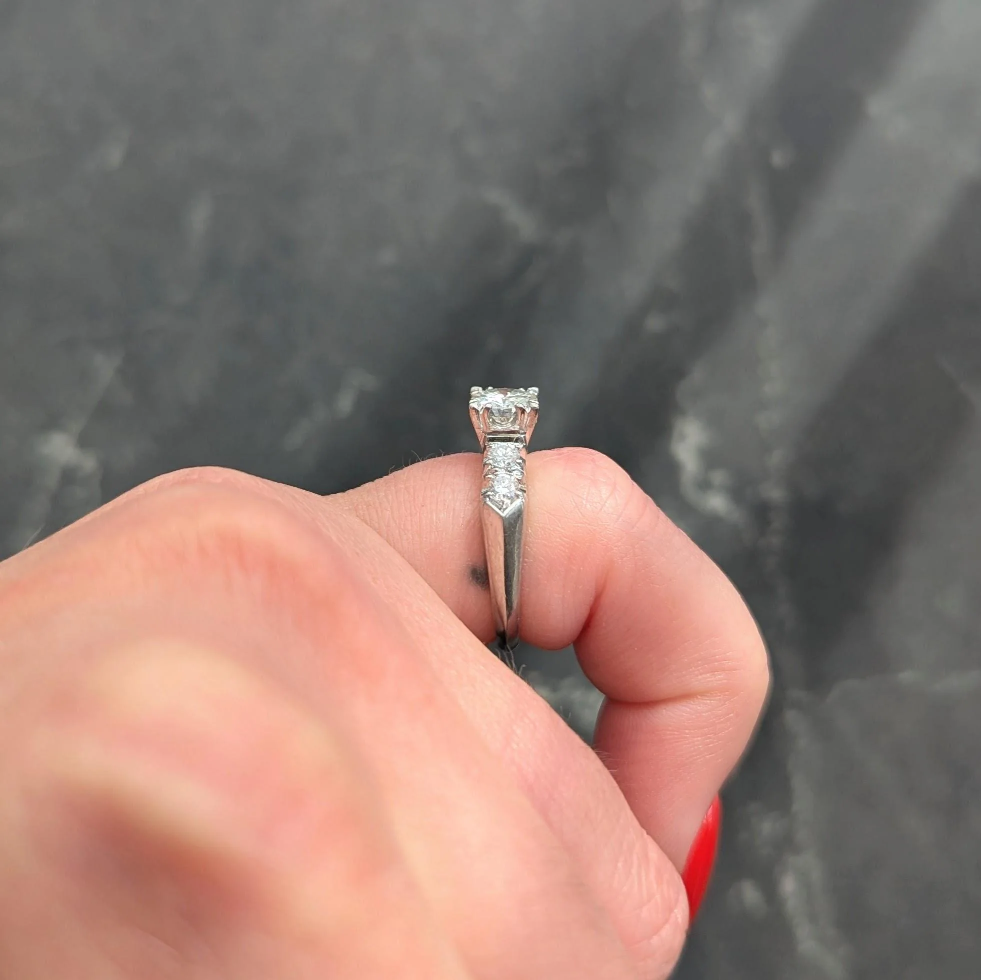 Mid-Century 1952 Diamond Platinum Knife Edge Vintage Engagement Ring - Image 10