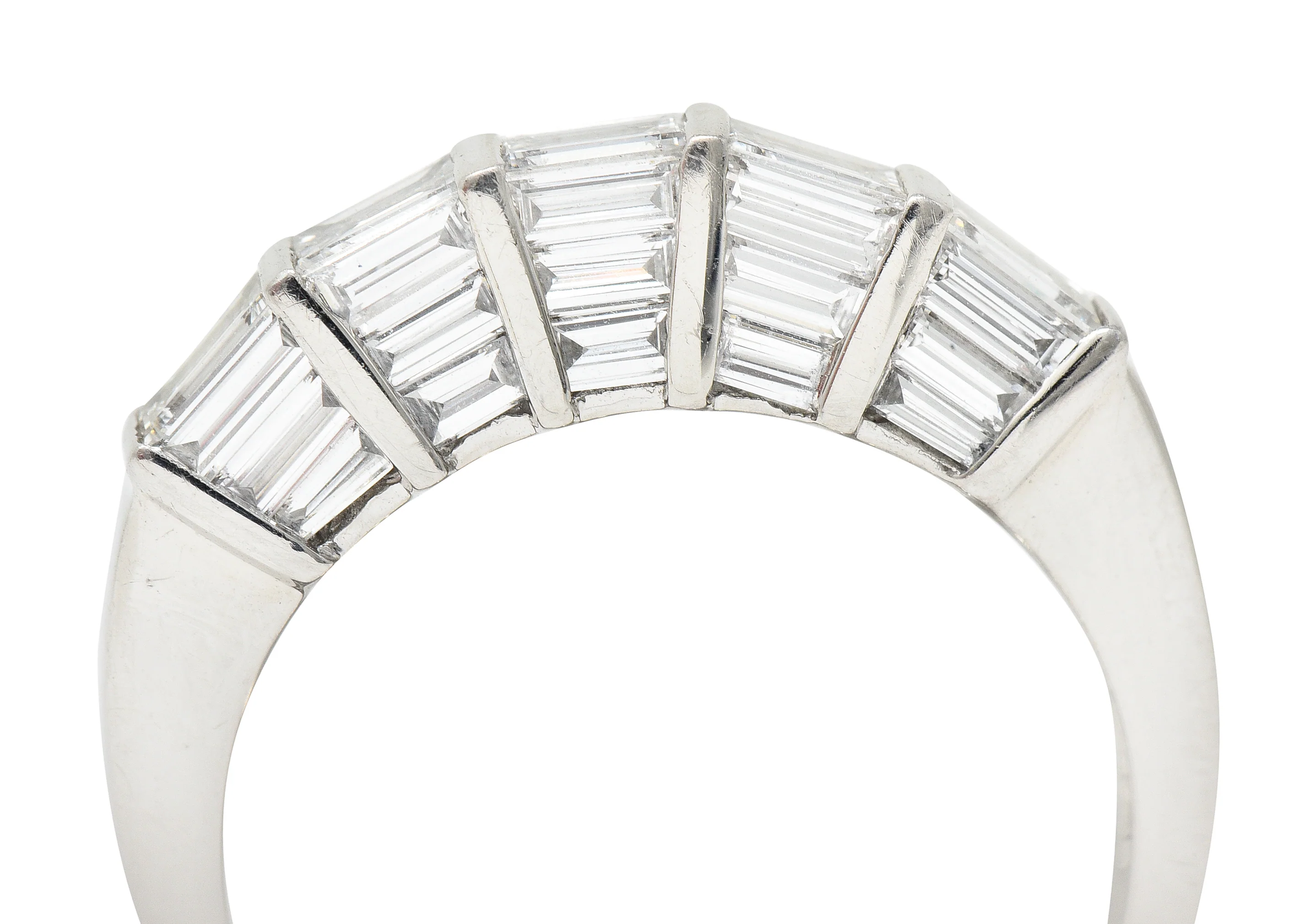 Mid-Century 2.00 CTW Baguette Cut Diamond Platinum Vintage Band Ring - Image 10