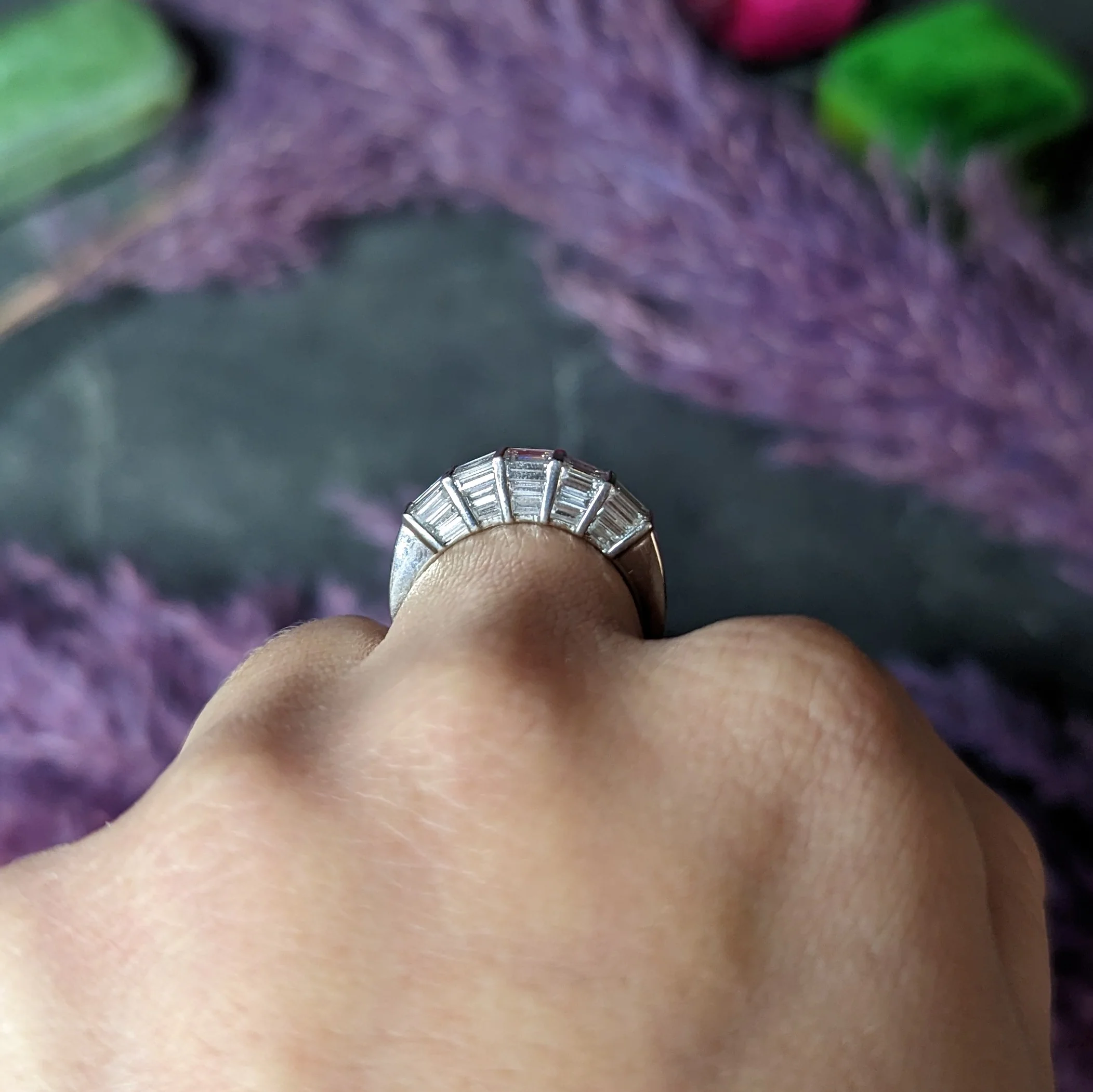 Mid-Century 2.00 CTW Baguette Cut Diamond Platinum Vintage Band Ring - Image 13