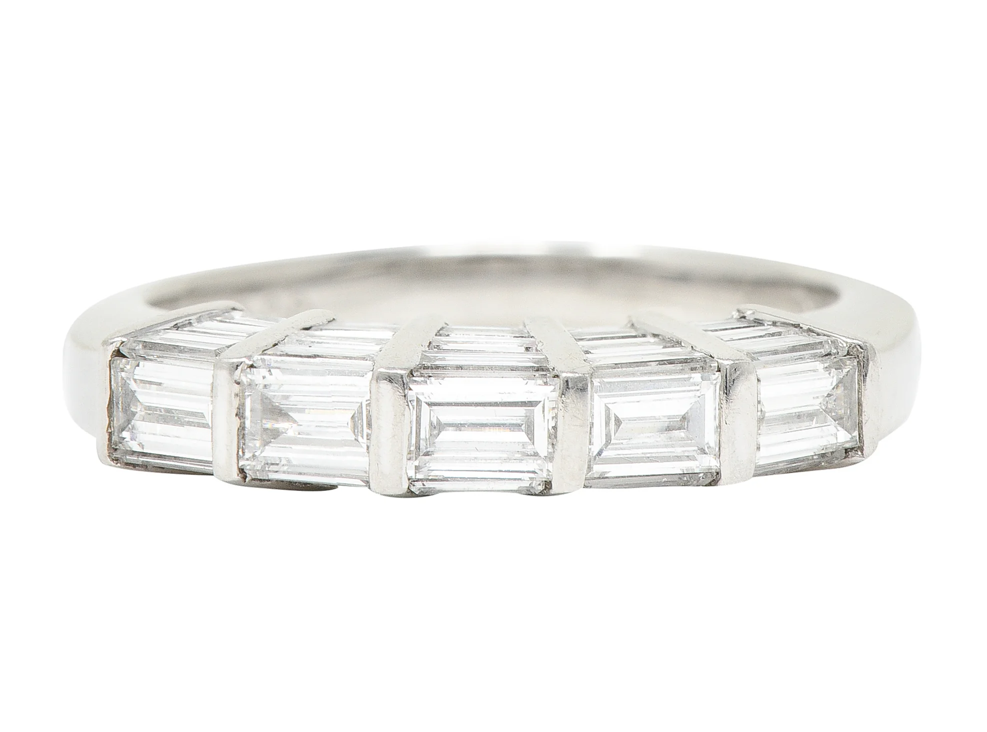 Mid-Century 2.00 CTW Baguette Cut Diamond Platinum Vintage Band Ring - Image 2