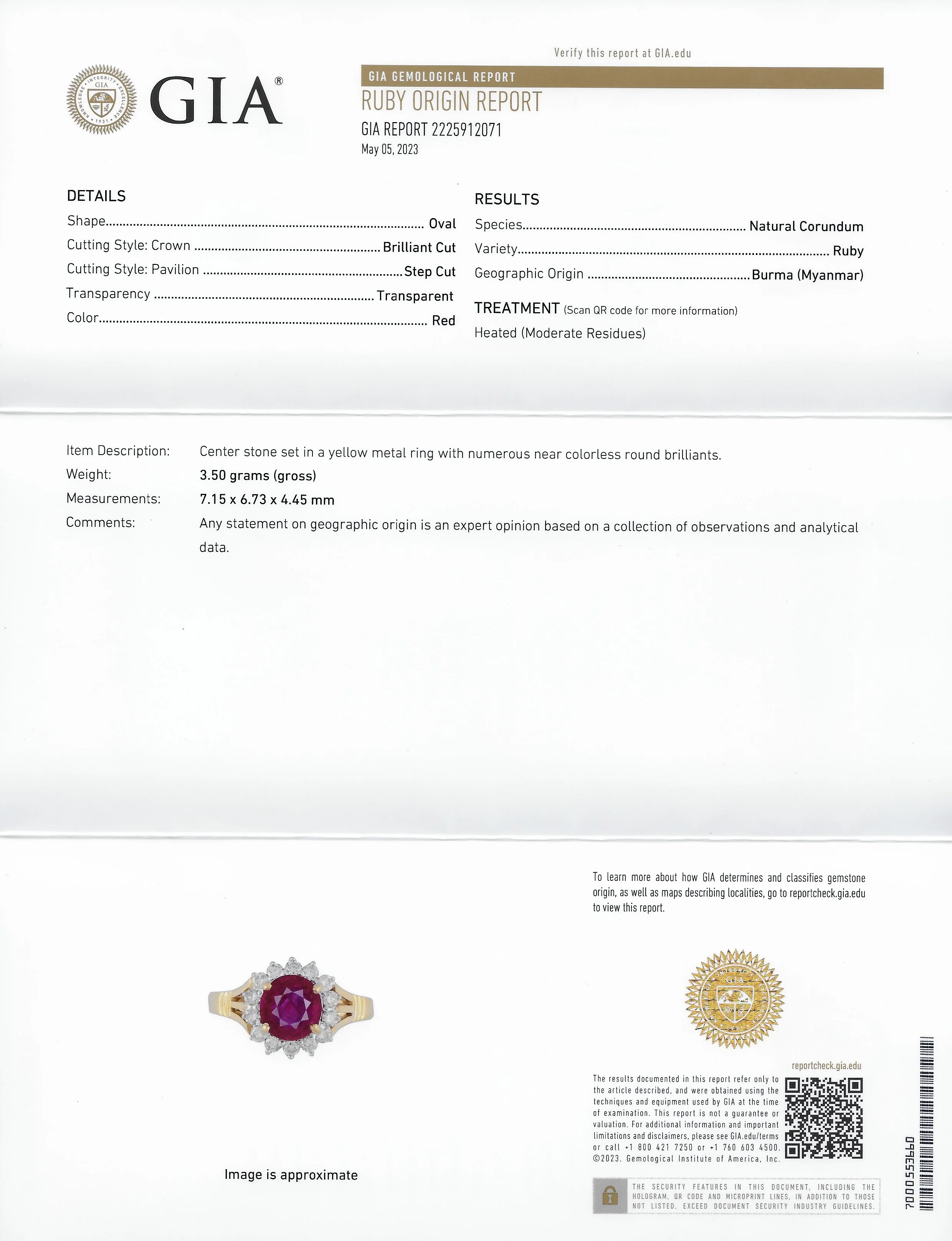 Mid-Century 2.00 CTW Burma Ruby Diamond 18 Karat Yellow Gold Vintage Halo Ring GIA - Image 12