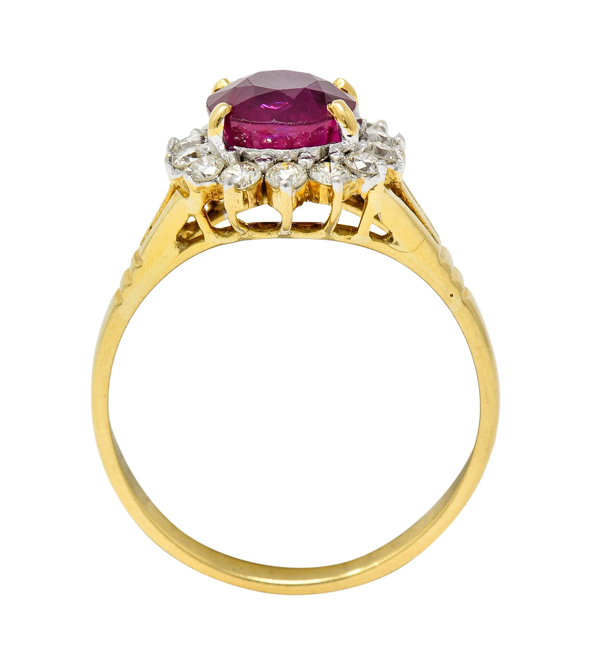 Mid-Century 2.00 CTW Burma Ruby Diamond 18 Karat Yellow Gold Vintage Halo Ring GIA - Image 8