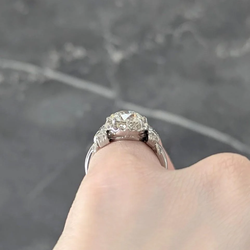 Mid-Century 2.00 CTW Old European Cut Diamond Platinum Vintage Bow Engagement Ring - Image 11