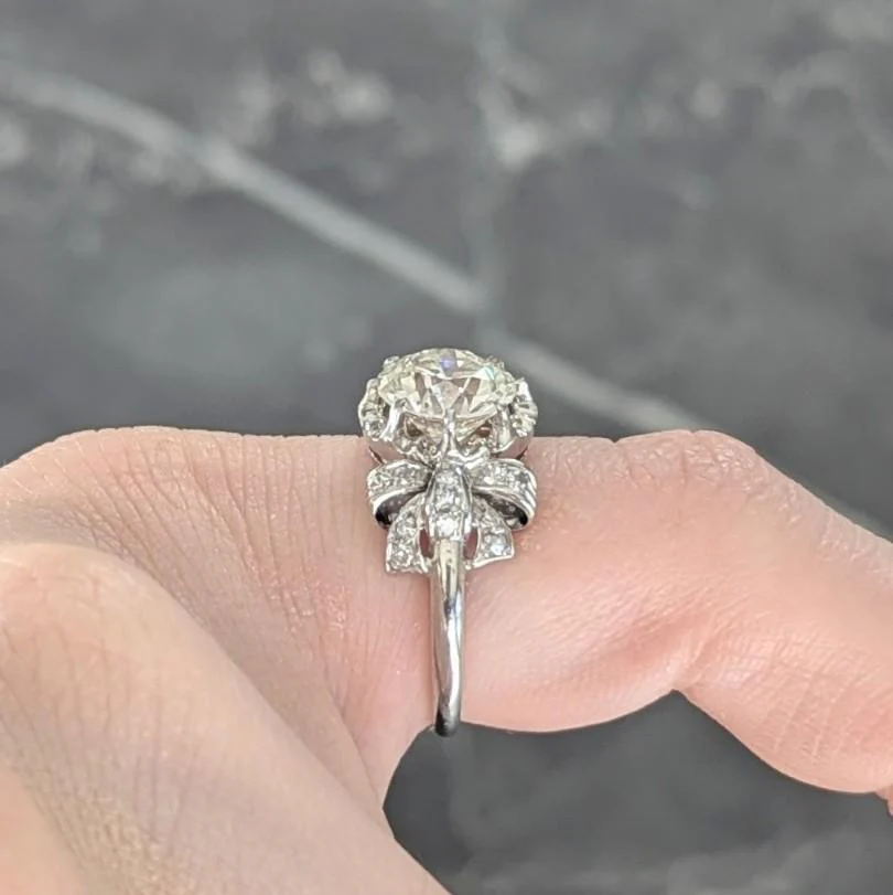 Mid-Century 2.00 CTW Old European Cut Diamond Platinum Vintage Bow Engagement Ring - Image 12