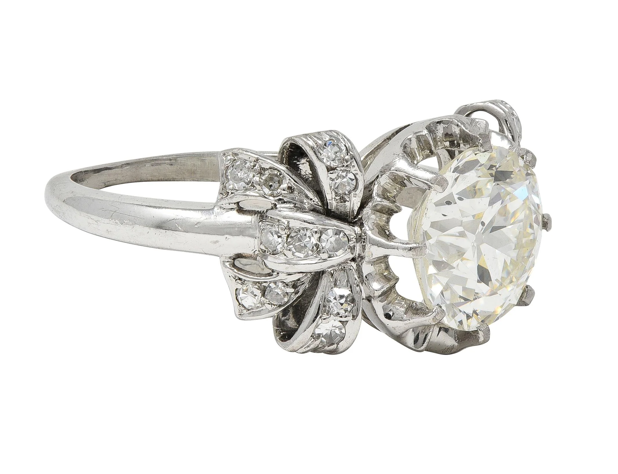 Mid-Century 2.00 CTW Old European Cut Diamond Platinum Vintage Bow Engagement Ring - Image 2