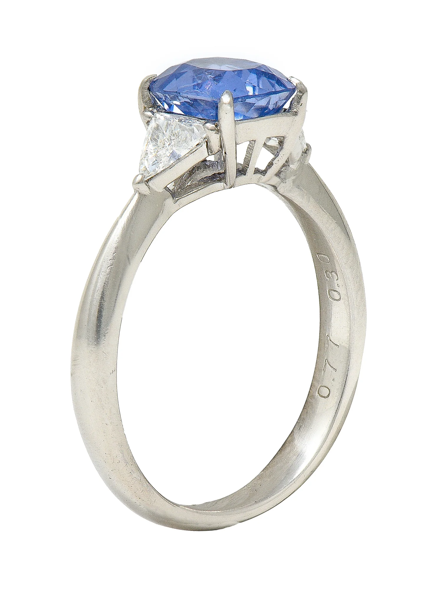 Mid-Century 2.07 CTW No Heat Ceylon Sapphire Diamond Three Stone Ring GIA - Image 11