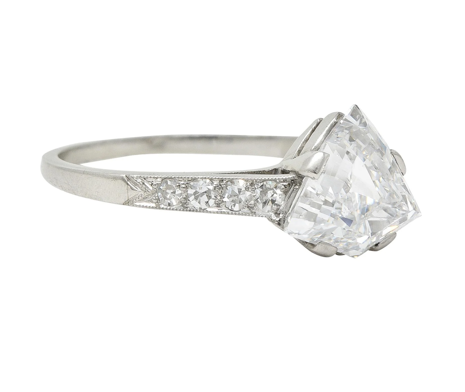 Mid-Century 2.13 CTW Fancy Kite Cut Diamond Platinum Vintage Engagement Ring GIA - Image 3