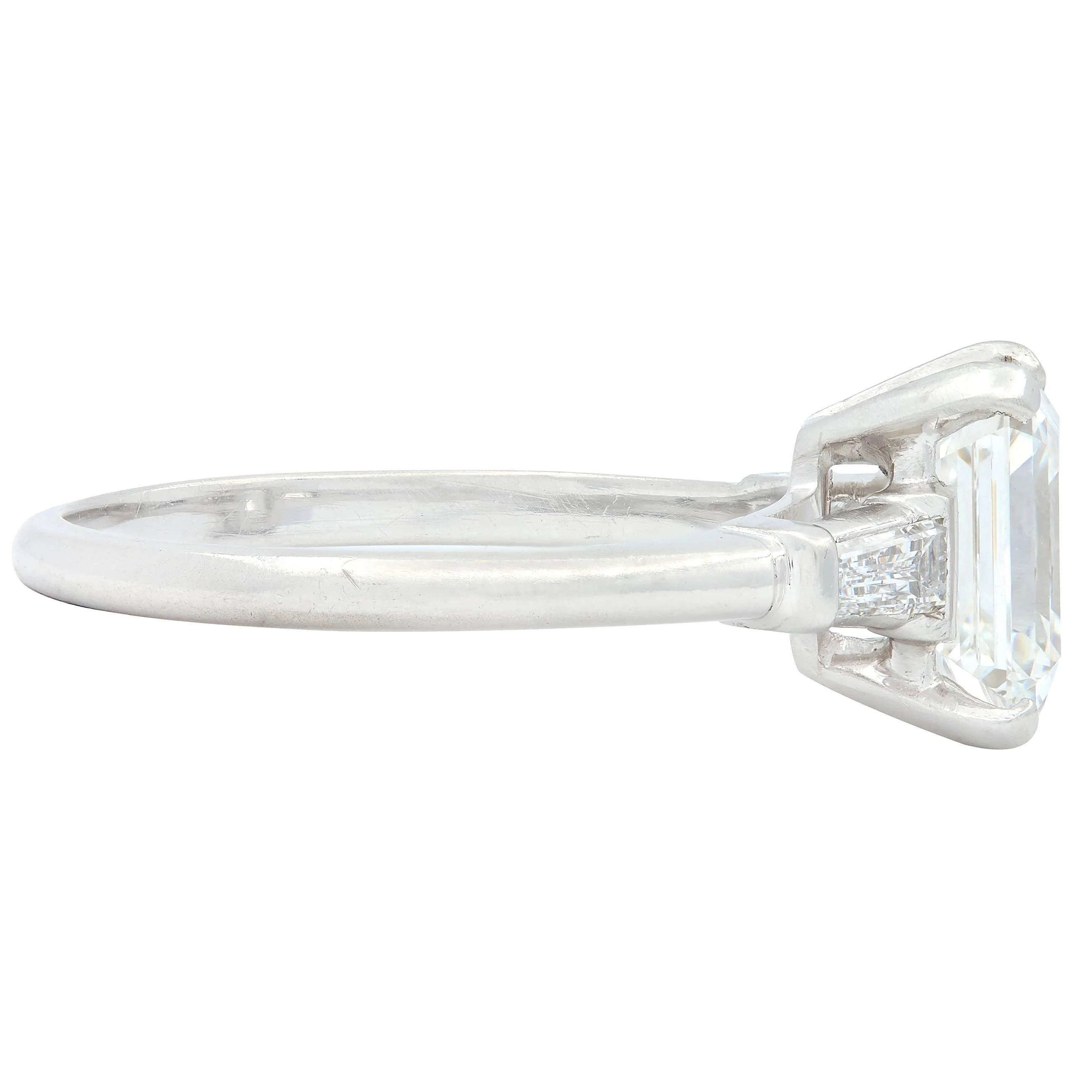 Mid-Century 2.17 CTW Emerald Cut Diamond Platinum Three Stone Vintage Engagement Ring GIA - Image 3