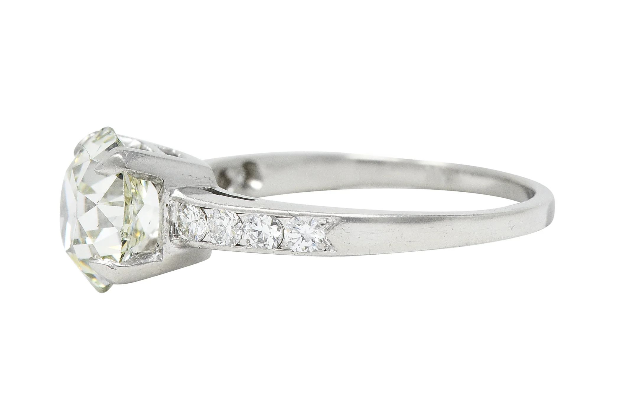 Mid-Century 2.19 CTW Fancy Light Yellow-Green Old Mine Cut Diamond Platinum Vintage Engagement Ring - Image 5