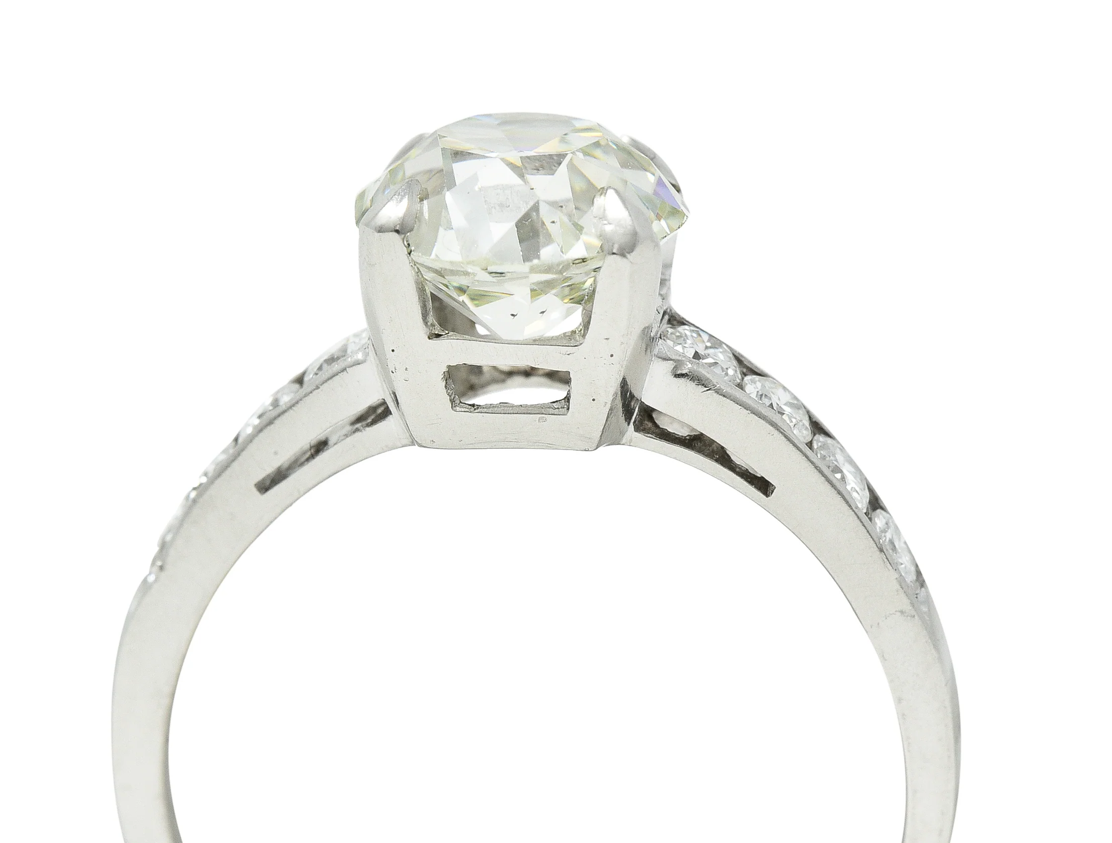 Mid-Century 2.19 CTW Fancy Light Yellow-Green Old Mine Cut Diamond Platinum Vintage Engagement Ring - Image 8