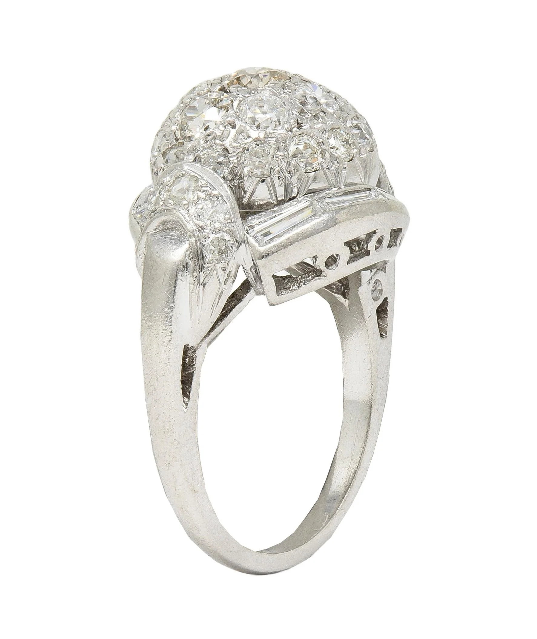 Mid-Century 2.33 CTW Diamond Platinum Vintage Domed Swirl Cocktail Ring - Image 10