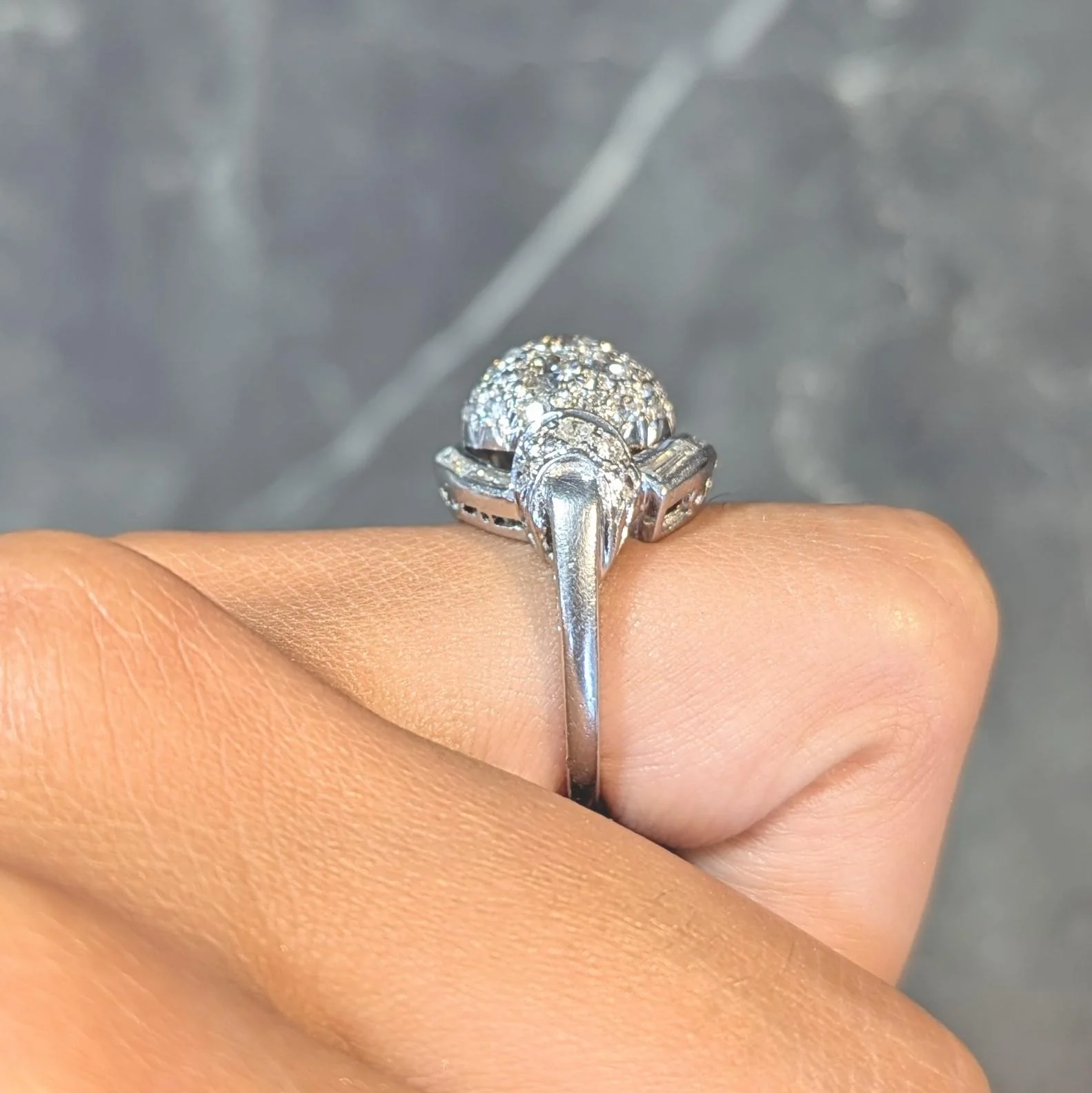 Mid-Century 2.33 CTW Diamond Platinum Vintage Domed Swirl Cocktail Ring - Image 14