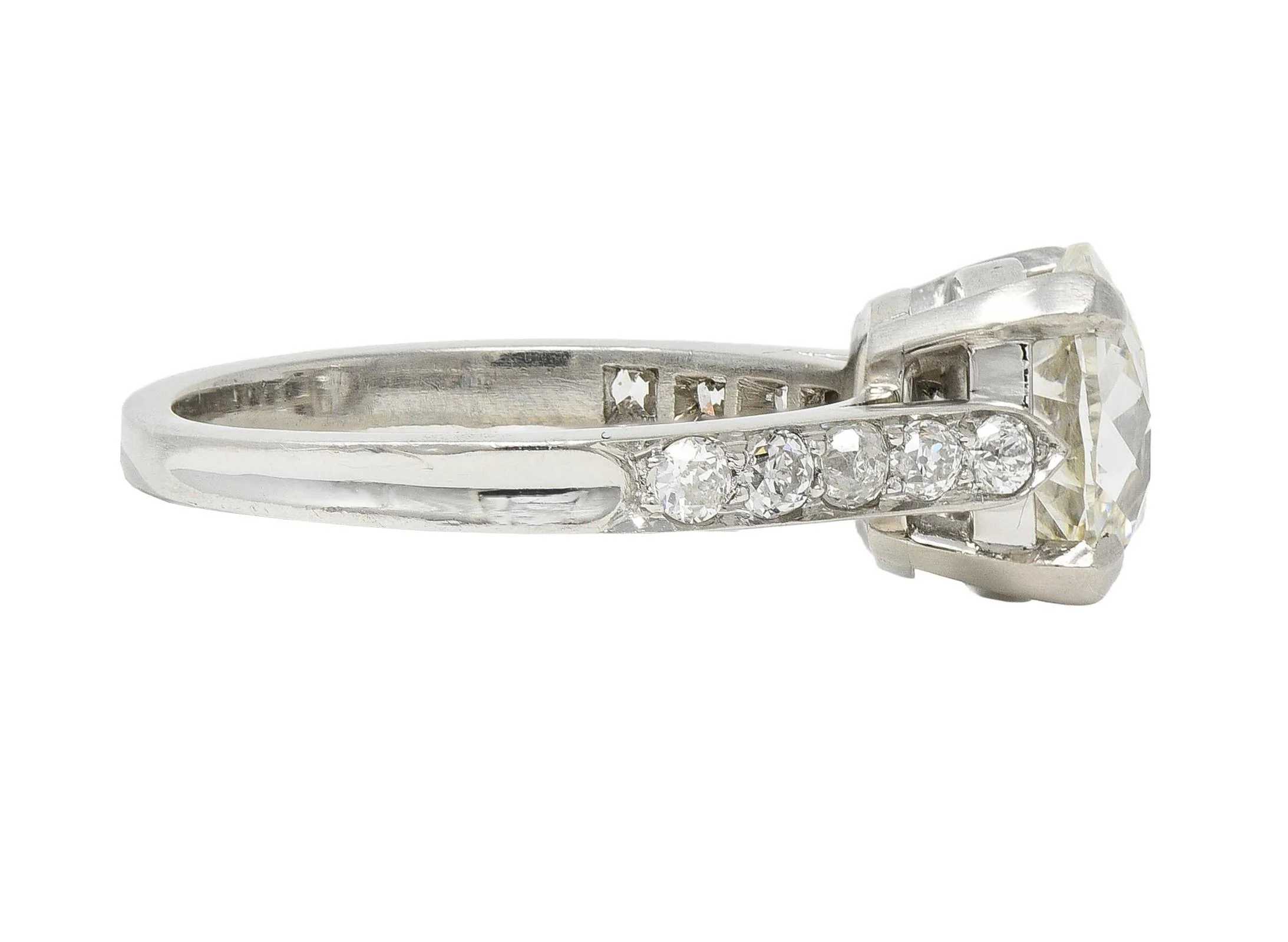 Mid-Century 2.33 CTW Old Mine Diamond Platinum Vintage Engagement Ring GIA - Image 4