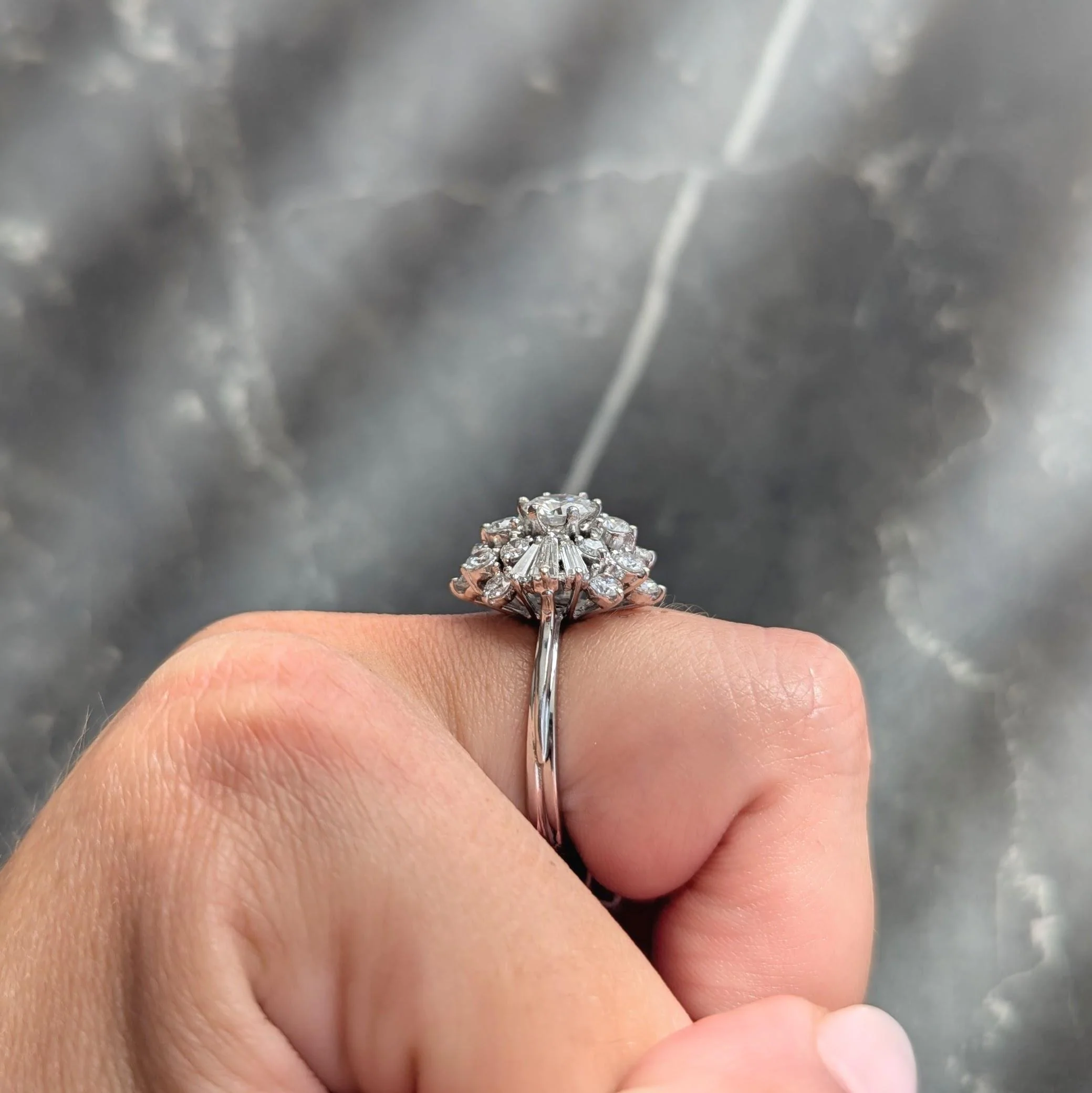 Mid-Century 2.37 CTW Diamond 18 Karat White Gold Vintage Cluster Ring - Image 10