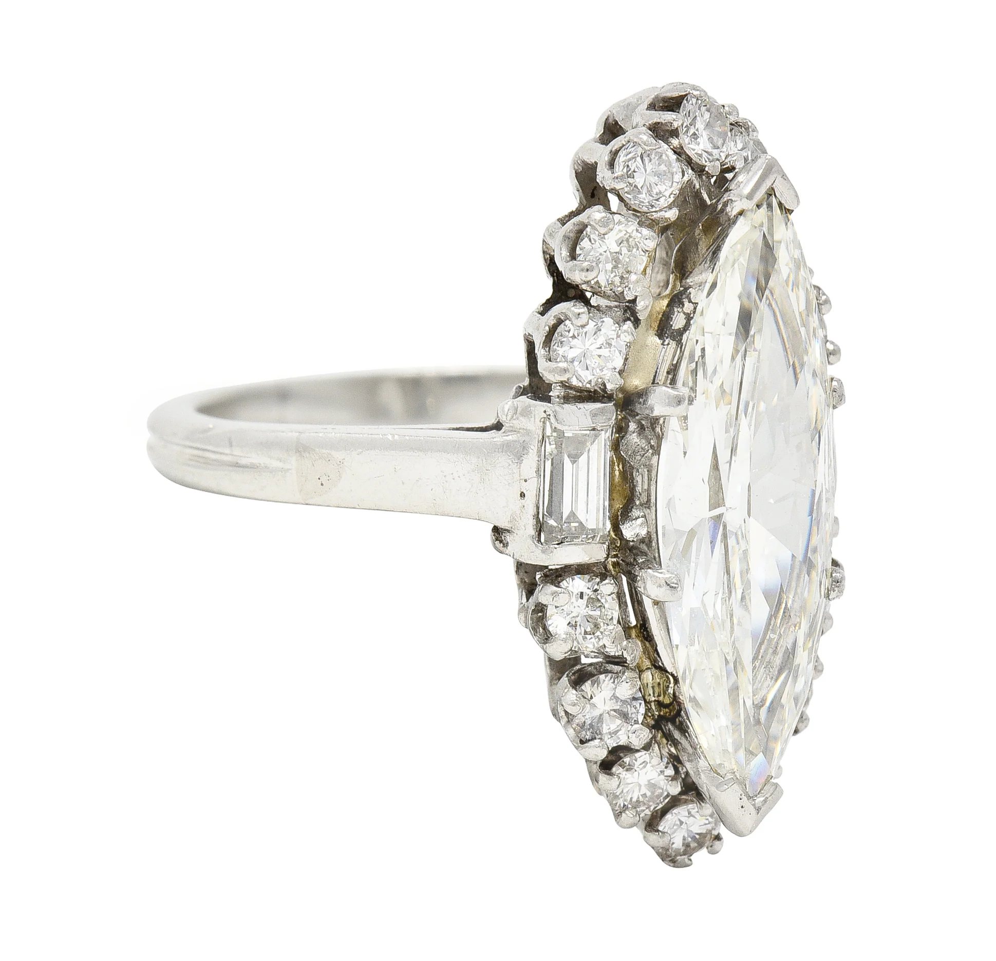 Mid-Century 2.42 CTW Marquise Cut Diamond Platinum Halo Vintage Engagement Ring - Image 2