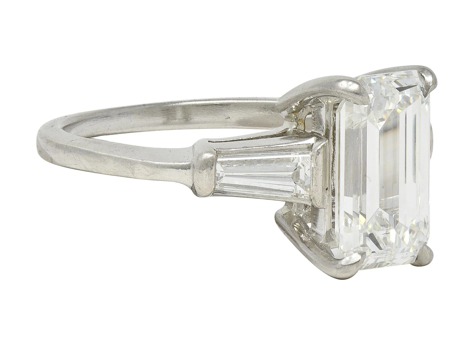 Mid-Century 2.56 CTW Emerald Cut Diamond Platinum Vintage Three Stone Engagement Ring GIA - Image 2