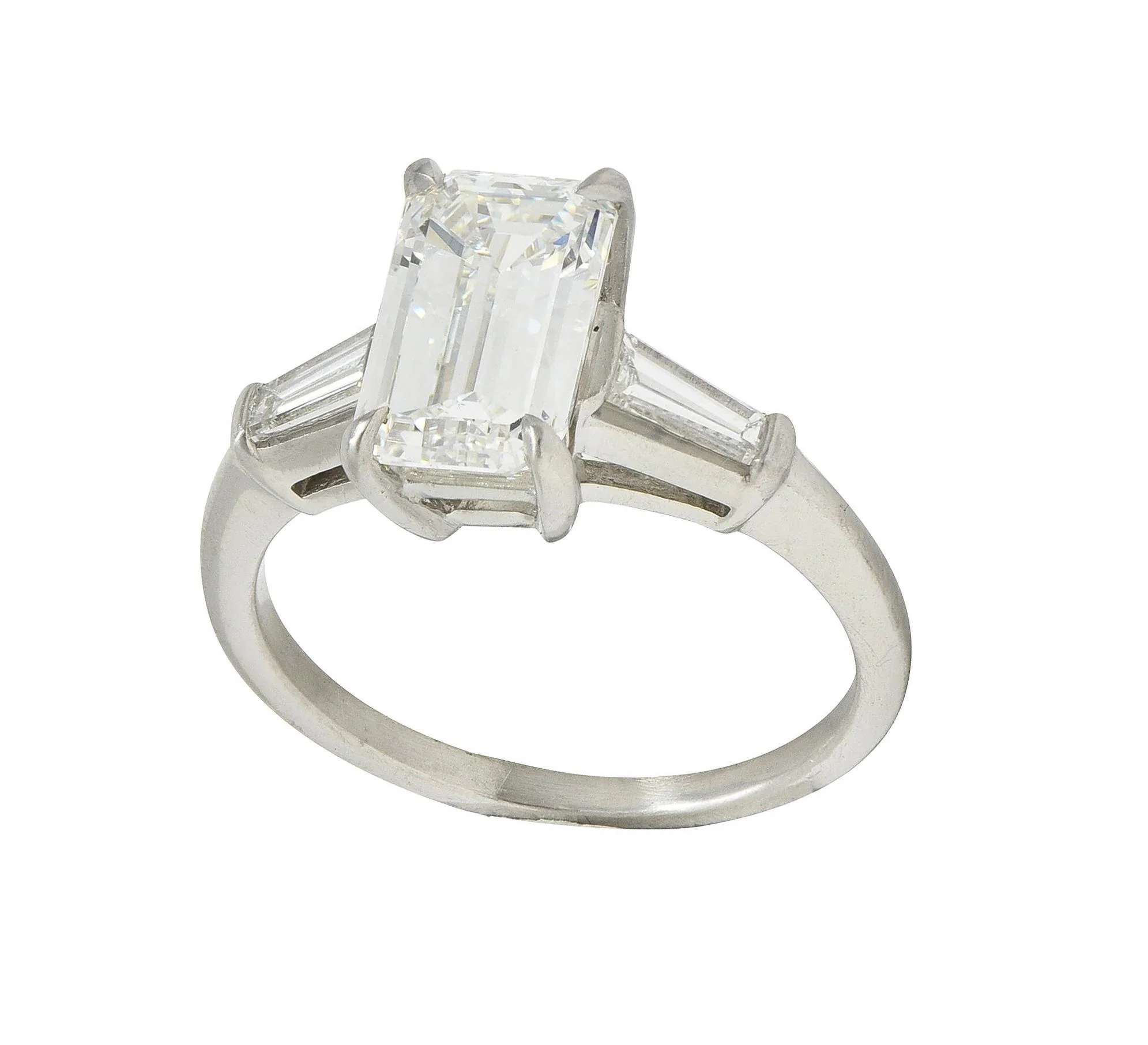 Mid-Century 2.56 CTW Emerald Cut Diamond Platinum Vintage Three Stone Engagement Ring GIA - Image 11