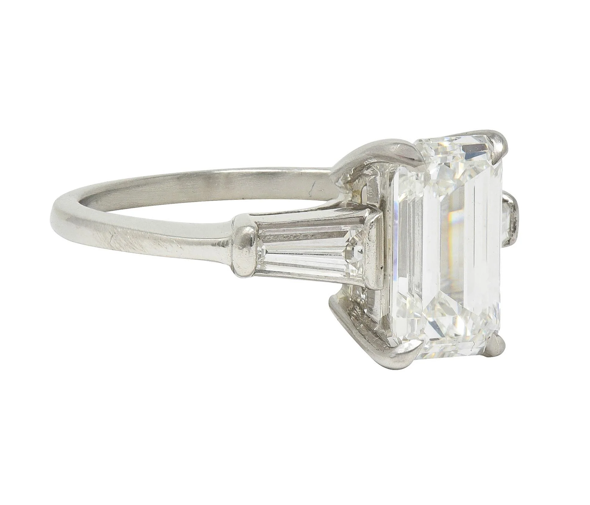 Mid-Century 2.56 CTW Emerald Cut Diamond Platinum Vintage Three Stone Engagement Ring GIA - Image 2