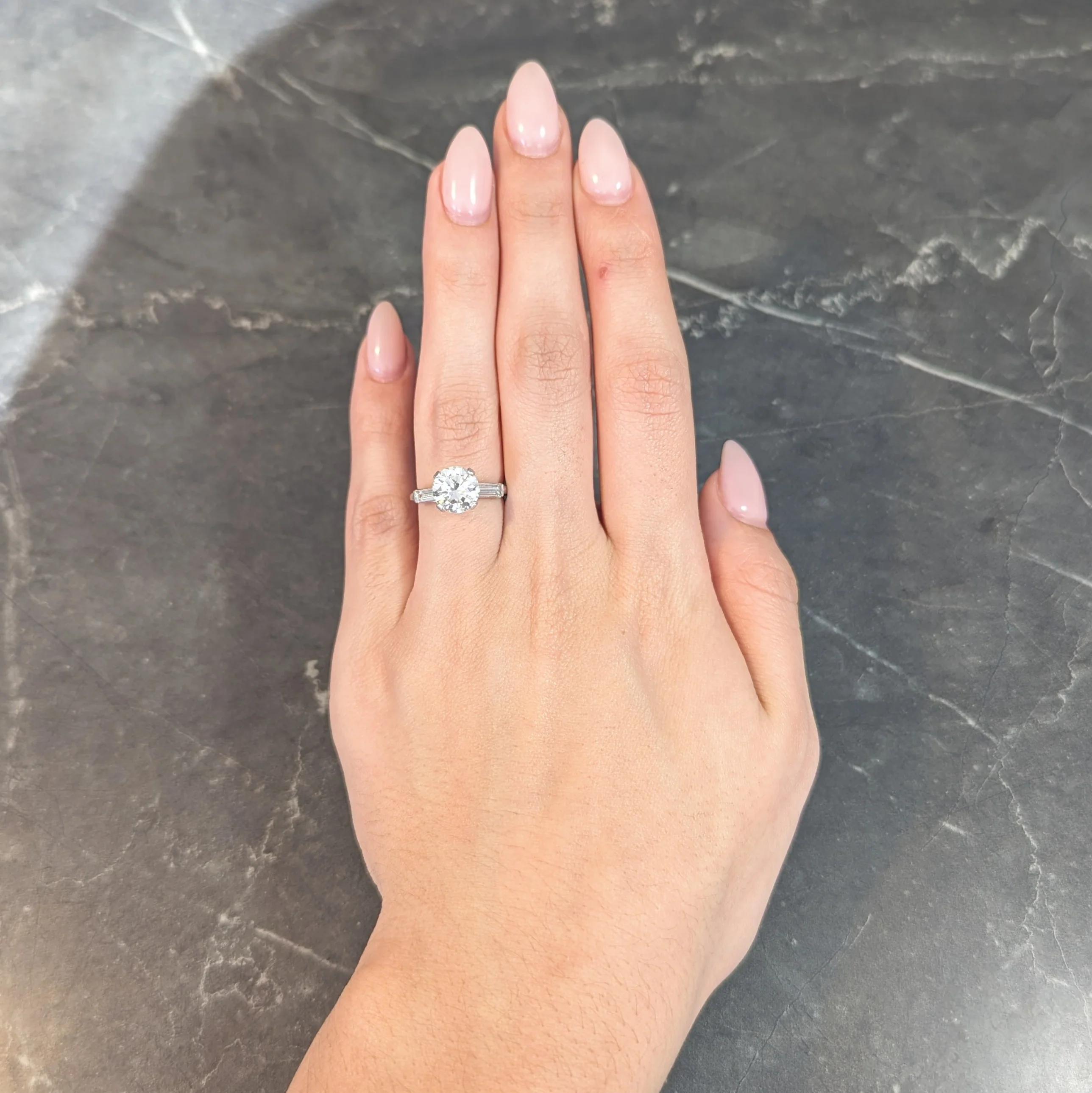 Mid-Century 2.74 CTW Transitional Cut Diamond Platinum Three Stone Engagement Ring GIA - Image 12