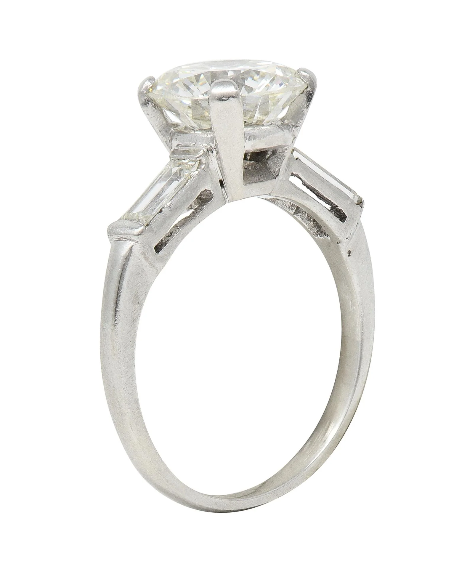 Mid-Century 2.74 CTW Transitional Cut Diamond Platinum Three Stone Engagement Ring GIA - Image 4