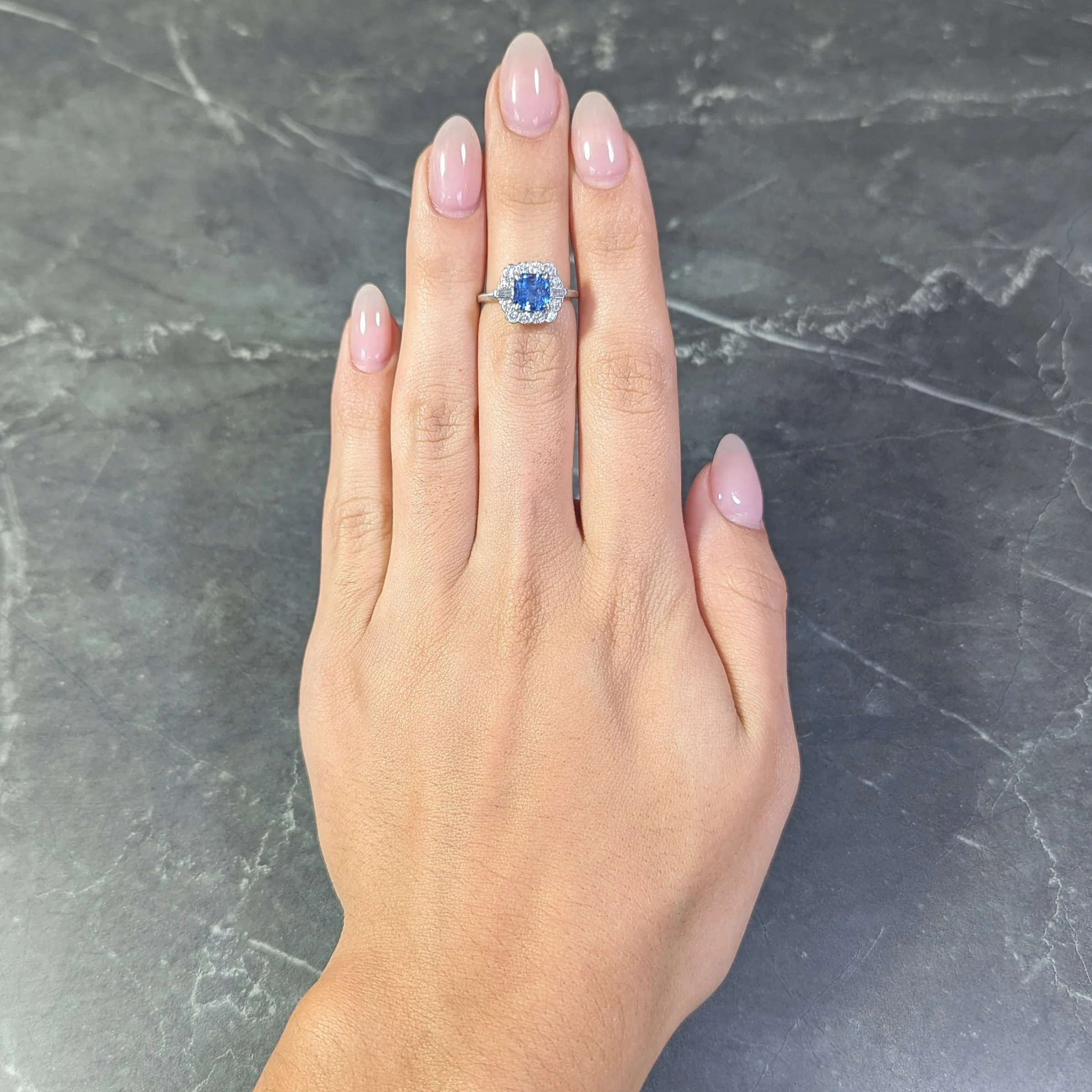 Mid-Century 2.78 CTW No Heat Ceylon Sapphire Diamond Platinum Vintage Cluster Ring GIA - Image 13