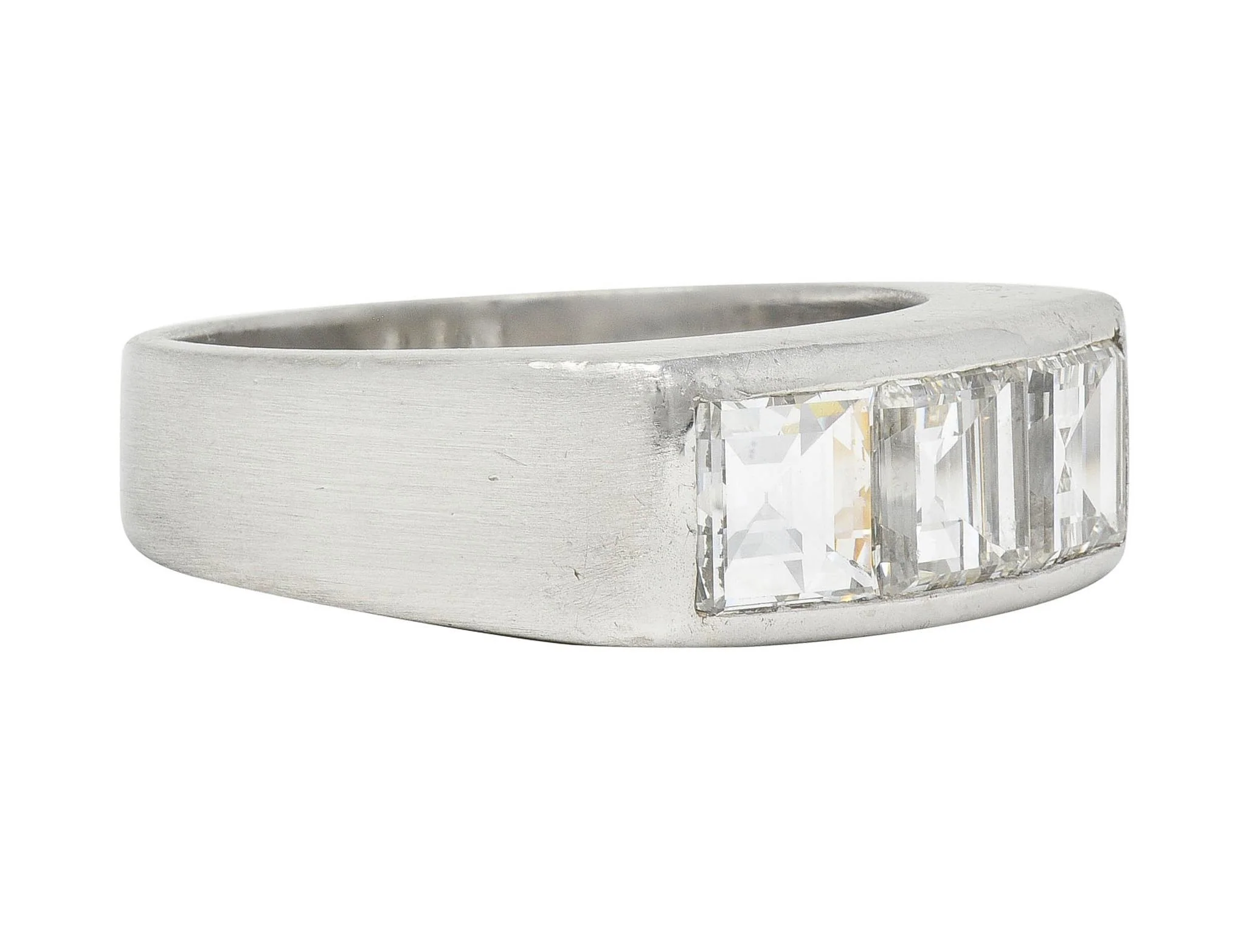 Mid-Century 2.82 CTW Step Cut Diamond Platinum Unisex Vintage Channel Band 1950s Ring - Image 2