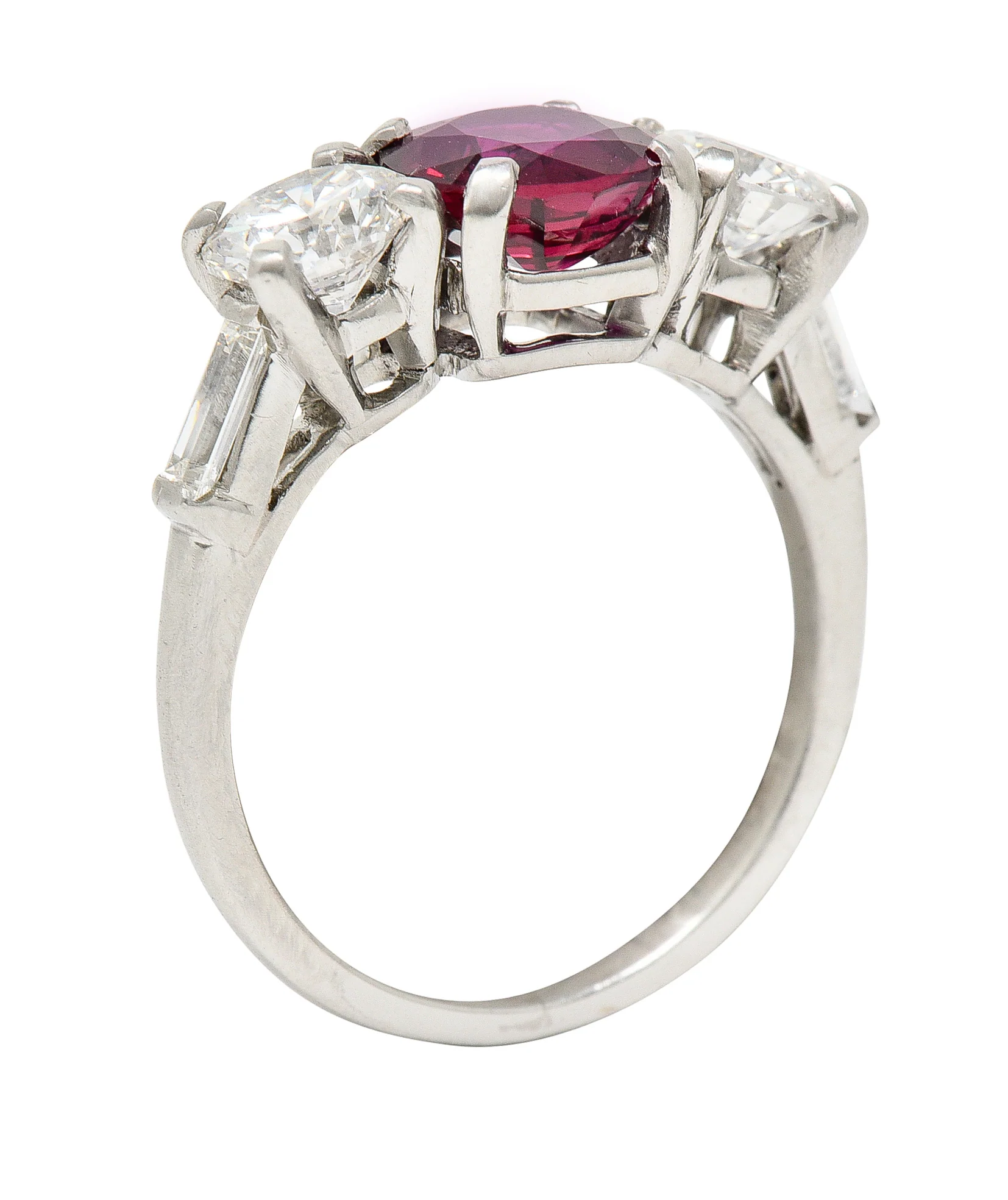 Mid-Century 2.84 CTW No Heat Ruby Diamond Platinum Vintage Three Stone Ring GIA - Image 10