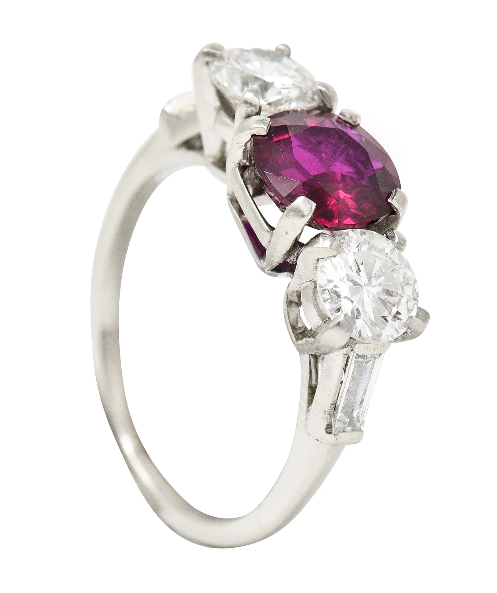 Mid-Century 2.84 CTW No Heat Ruby Diamond Platinum Vintage Three Stone Ring GIA - Image 11