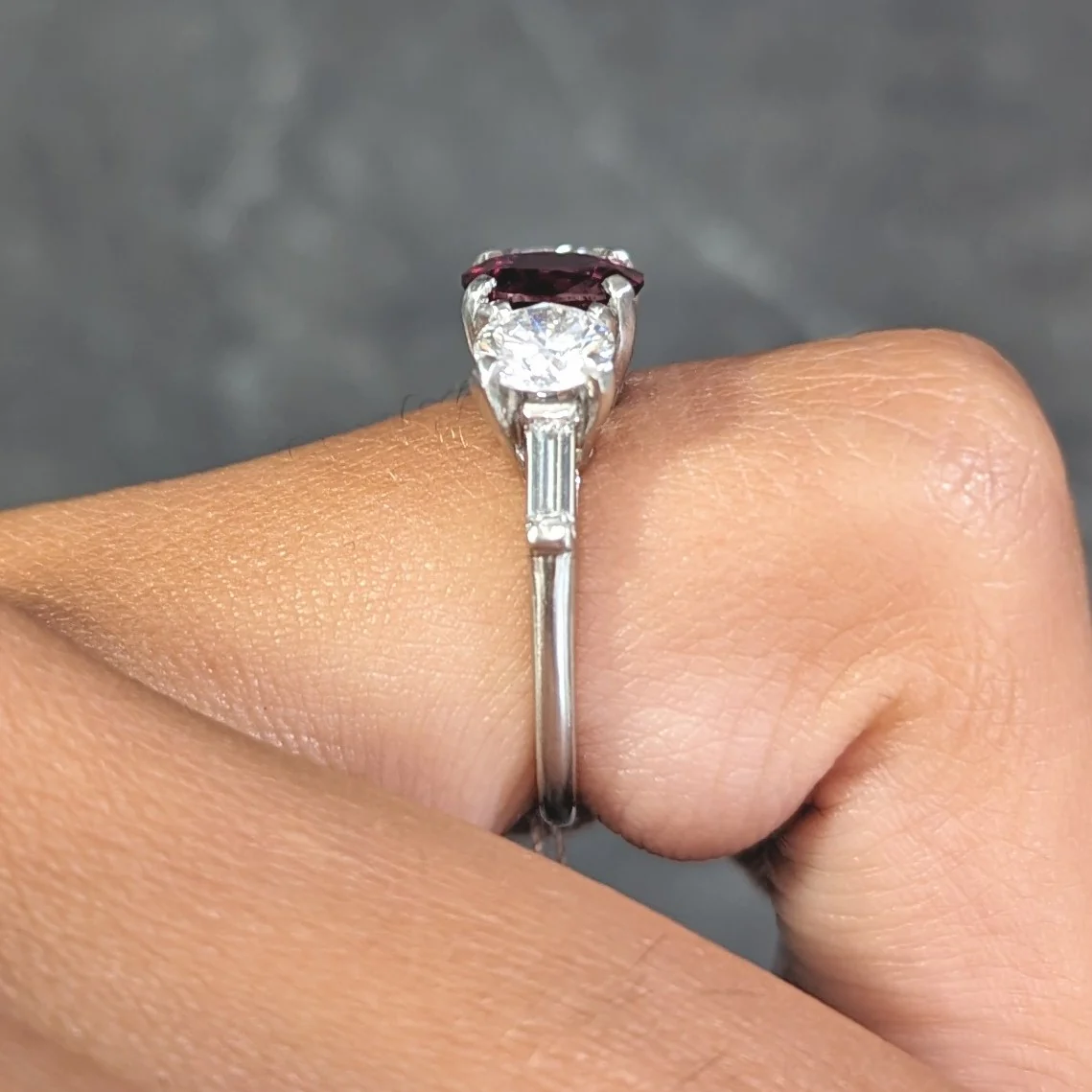 Mid-Century 2.84 CTW No Heat Ruby Diamond Platinum Vintage Three Stone Ring GIA - Image 14