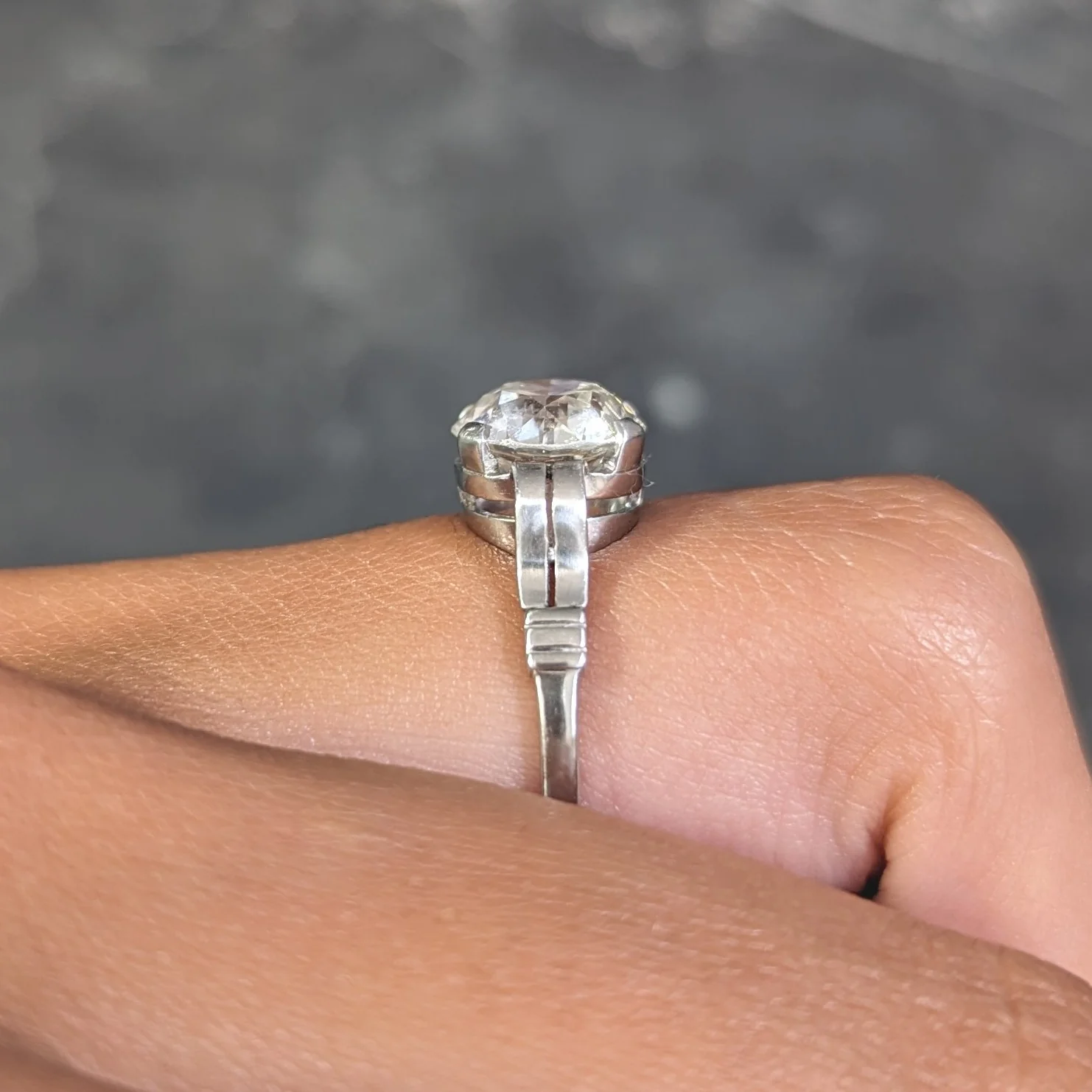 Mid-Century 2.84 CTW Old European Cut Diamond Platinum Ribbon Engagement Ring - Image 15