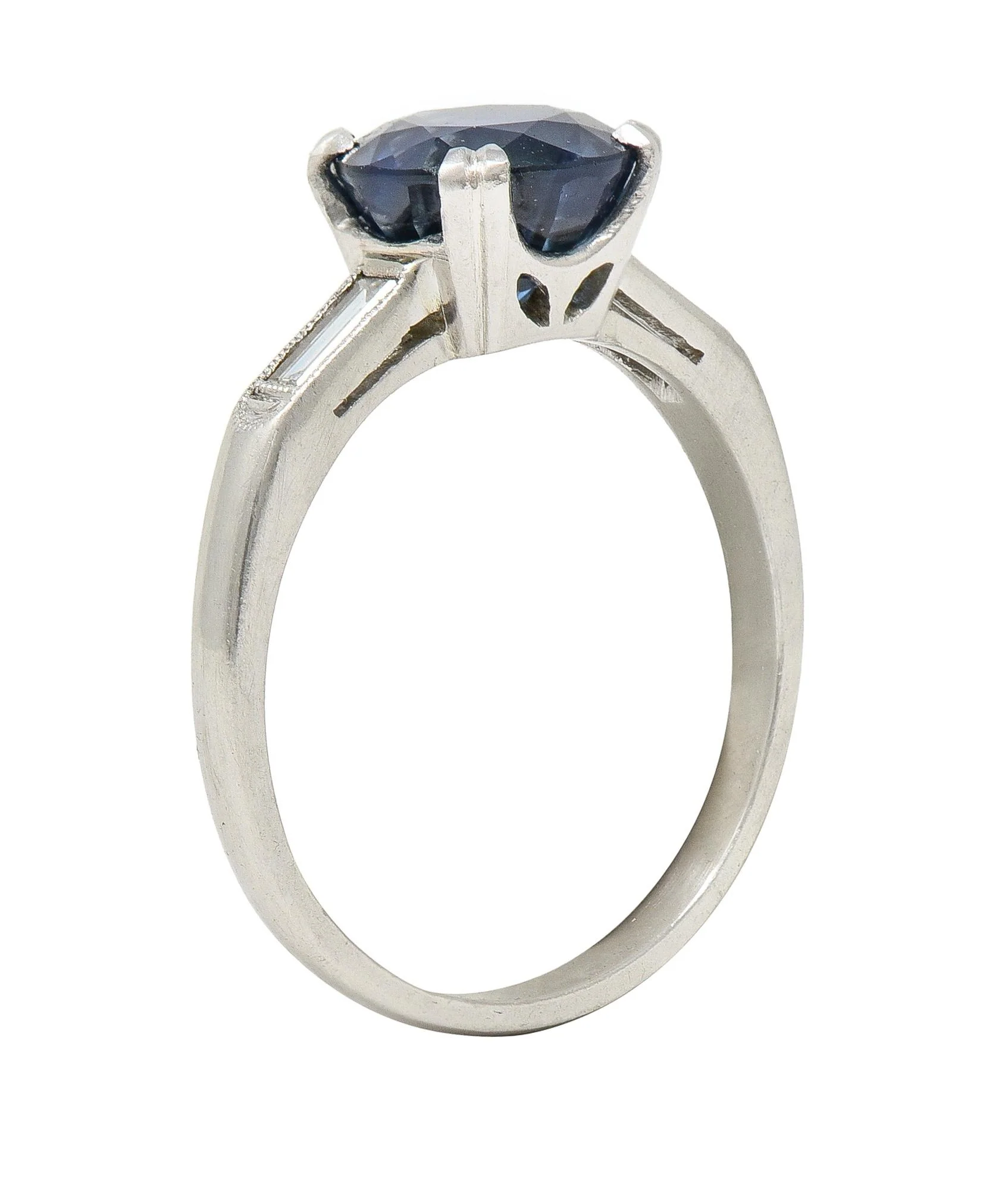 Mid Century 2.96 CTW No Heat Sapphire Diamond Platinum Three Stone Ring GIA - Image 10