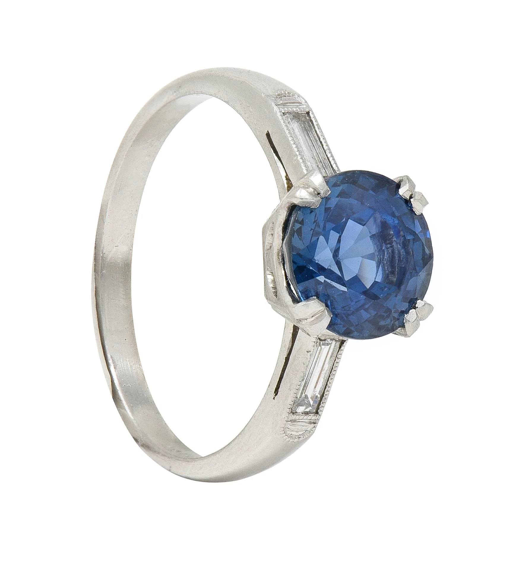 Mid Century 2.96 CTW No Heat Sapphire Diamond Platinum Three Stone Ring GIA - Image 11