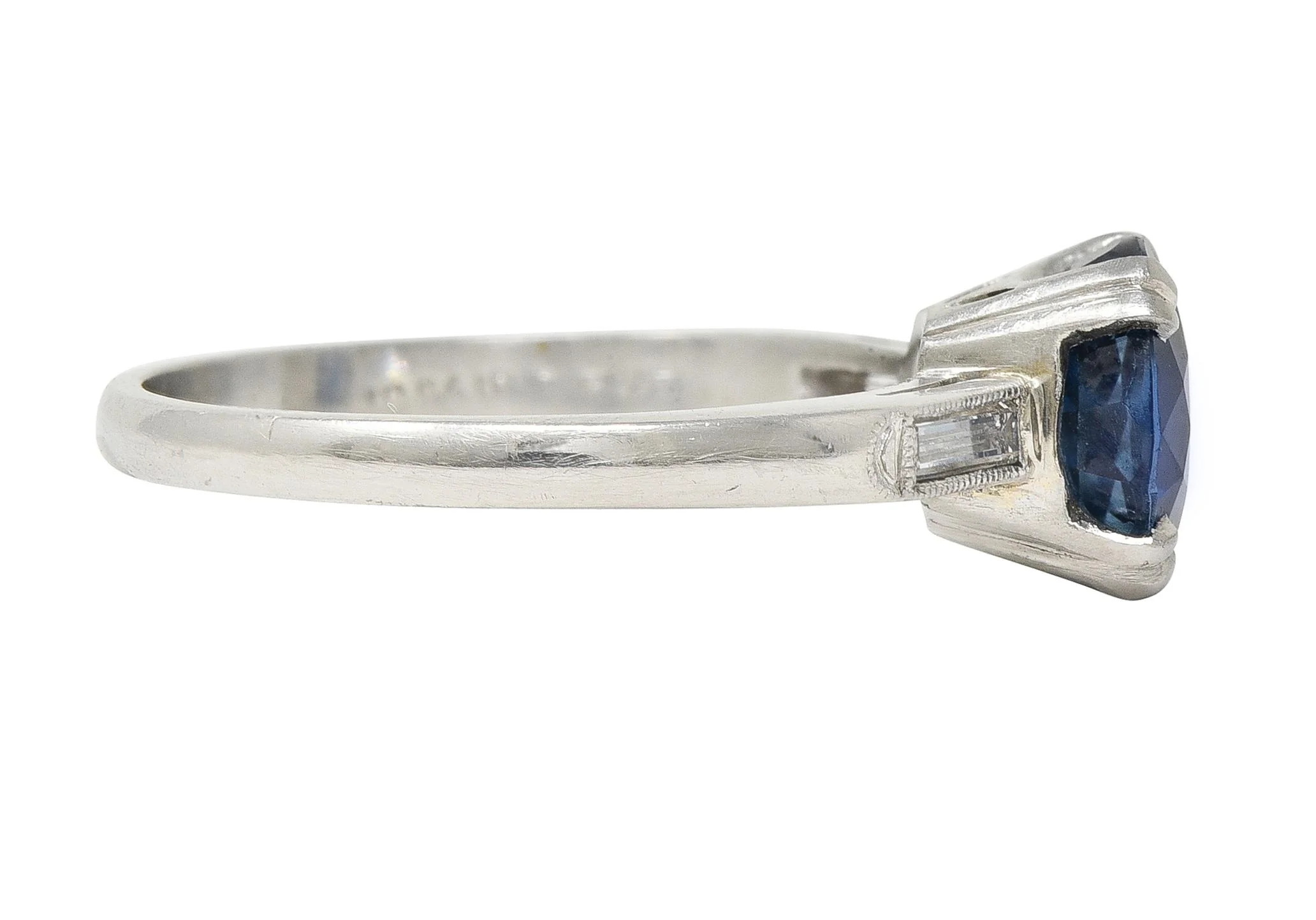 Mid Century 2.96 CTW No Heat Sapphire Diamond Platinum Three Stone Ring GIA - Image 3