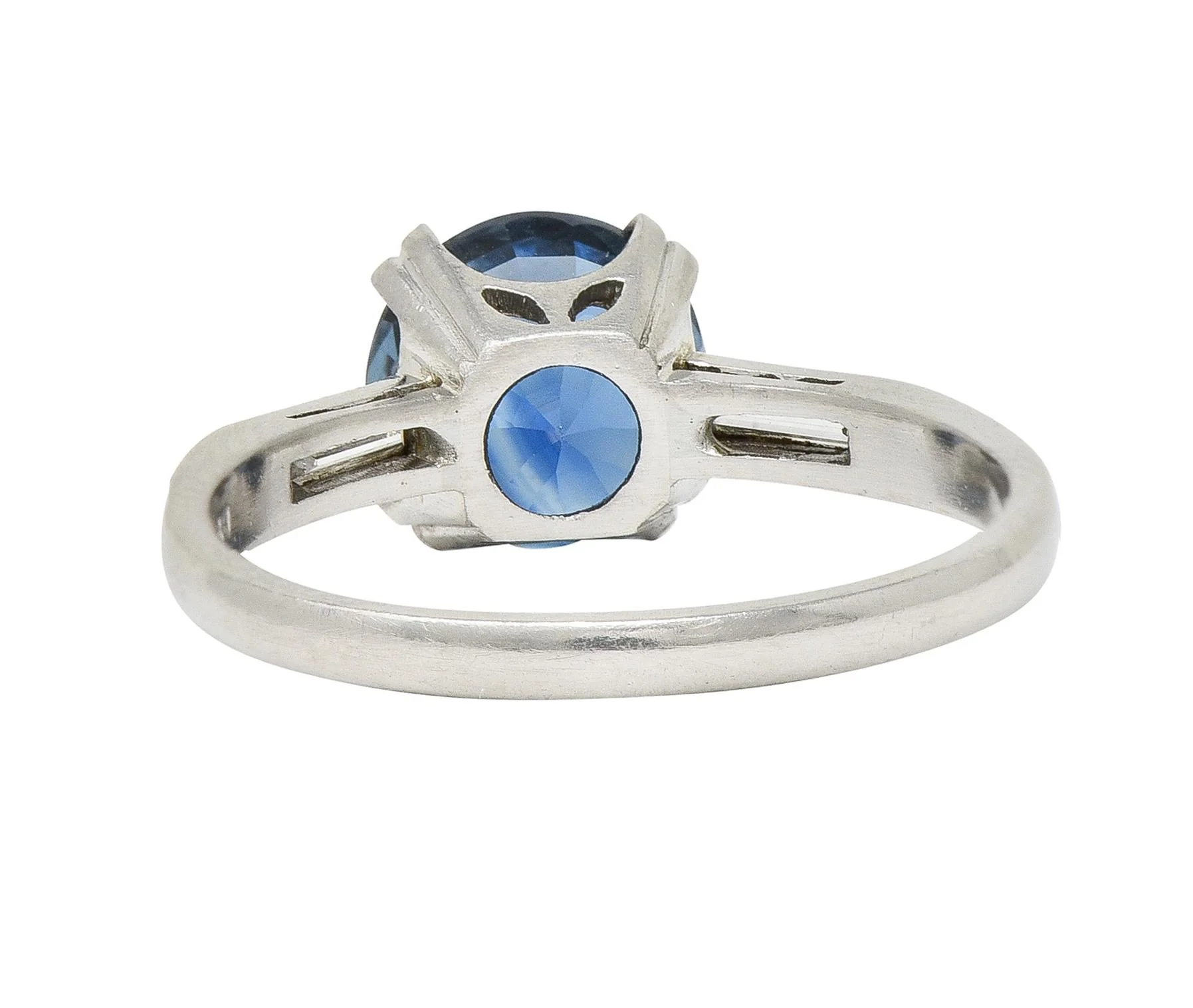 Mid Century 2.96 CTW No Heat Sapphire Diamond Platinum Three Stone Ring GIA - Image 4