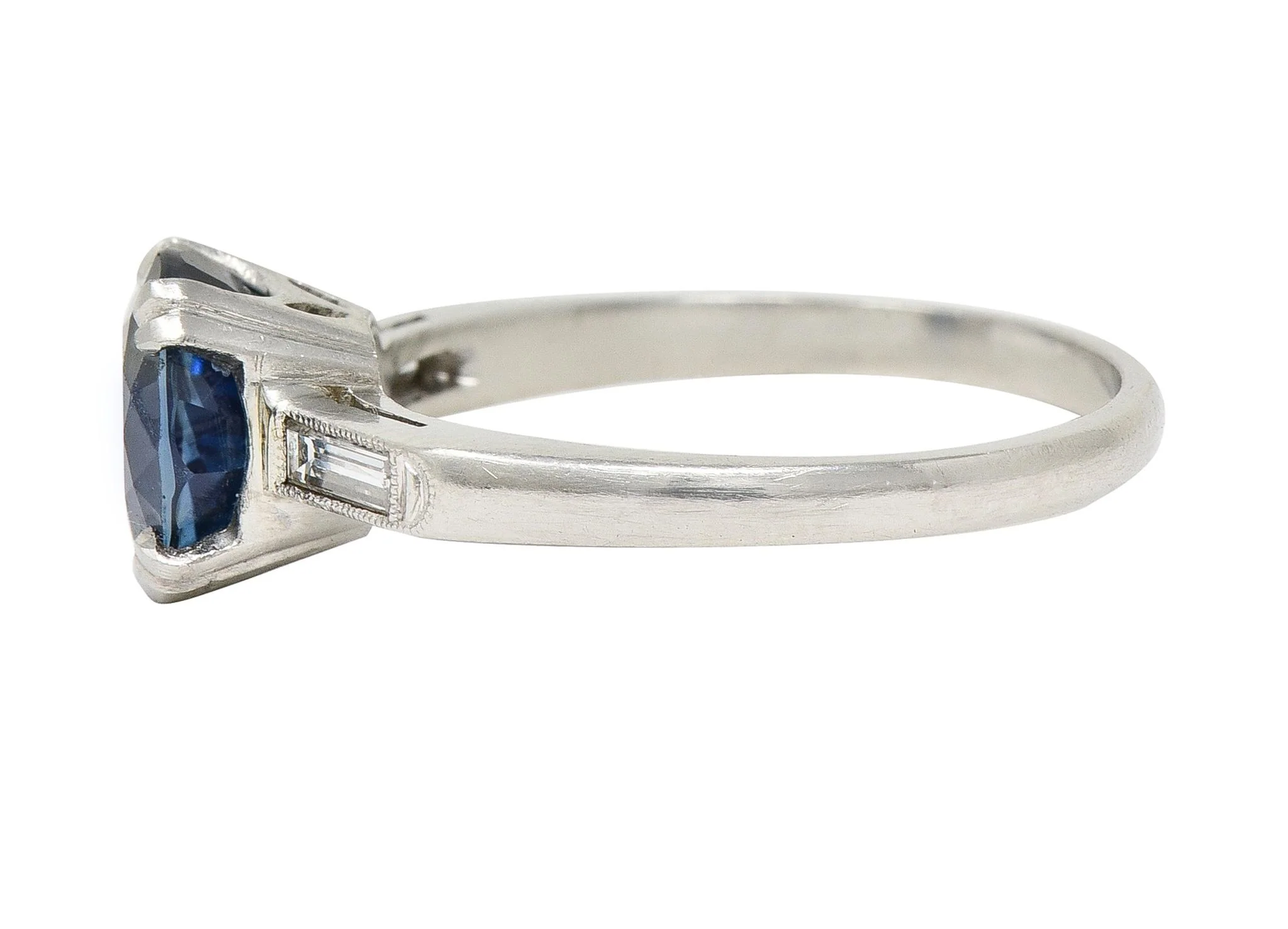 Mid Century 2.96 CTW No Heat Sapphire Diamond Platinum Three Stone Ring GIA - Image 5