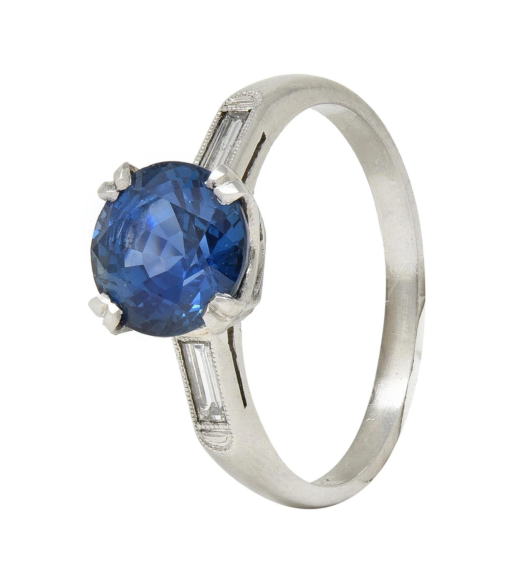 Mid Century 2.96 CTW No Heat Sapphire Diamond Platinum Three Stone Ring GIA - Image 8