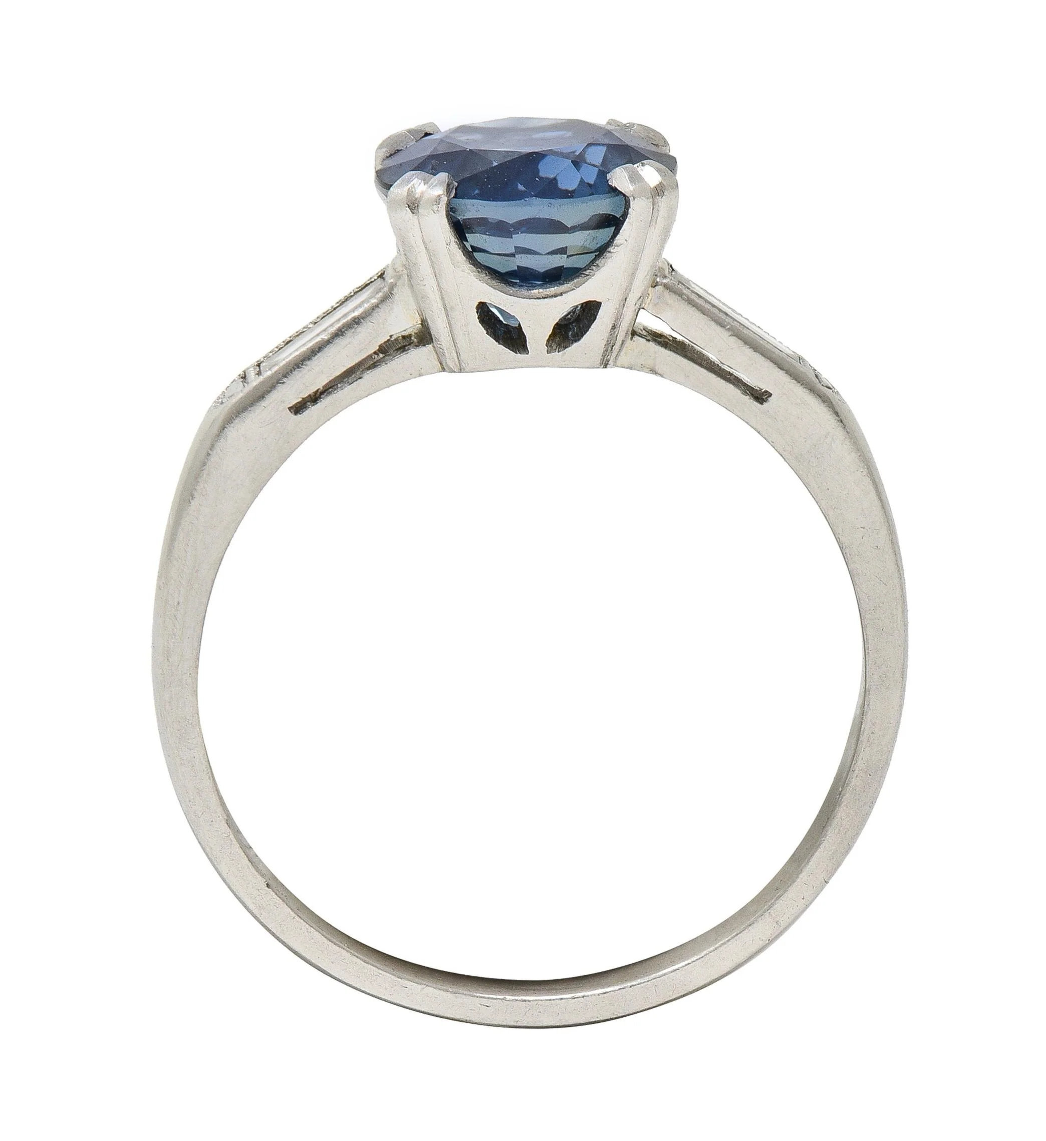 Mid Century 2.96 CTW No Heat Sapphire Diamond Platinum Three Stone Ring GIA - Image 9