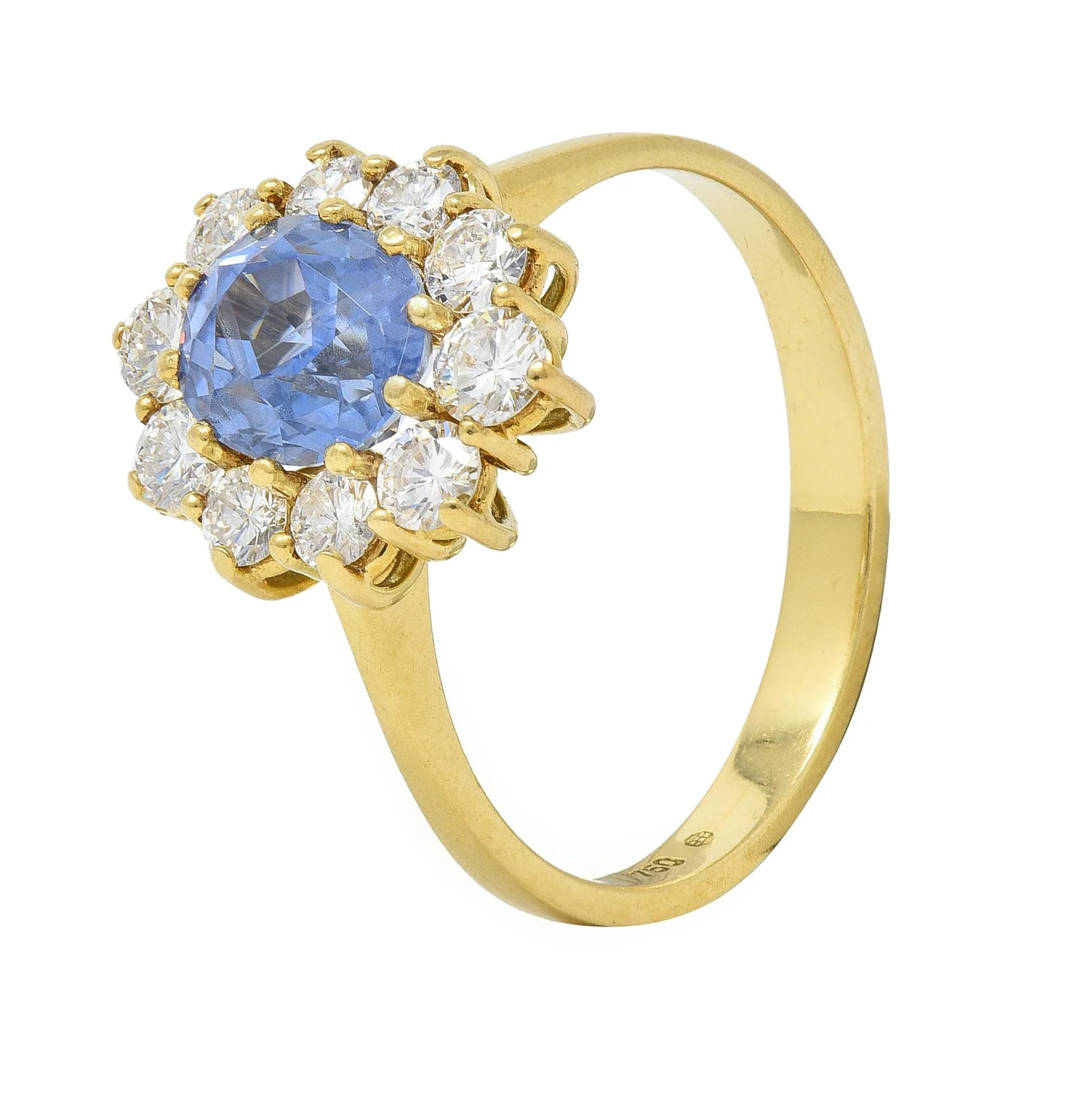 Mid-Century 2.98 CTW No Heat Ceylon Sapphire Diamond 18 Karat Gold Halo Ring GIA - Image 8