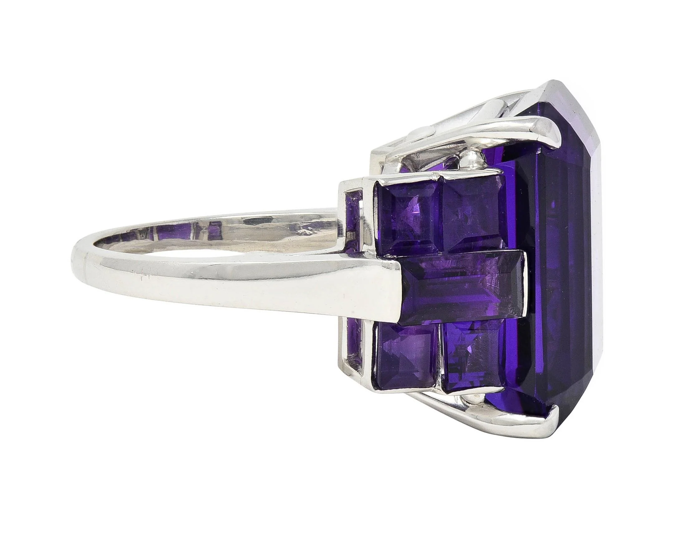 Mid-Century 22.92 CTW Amethyst Platinum Vintage Stepped Cocktail Ring - Image 3