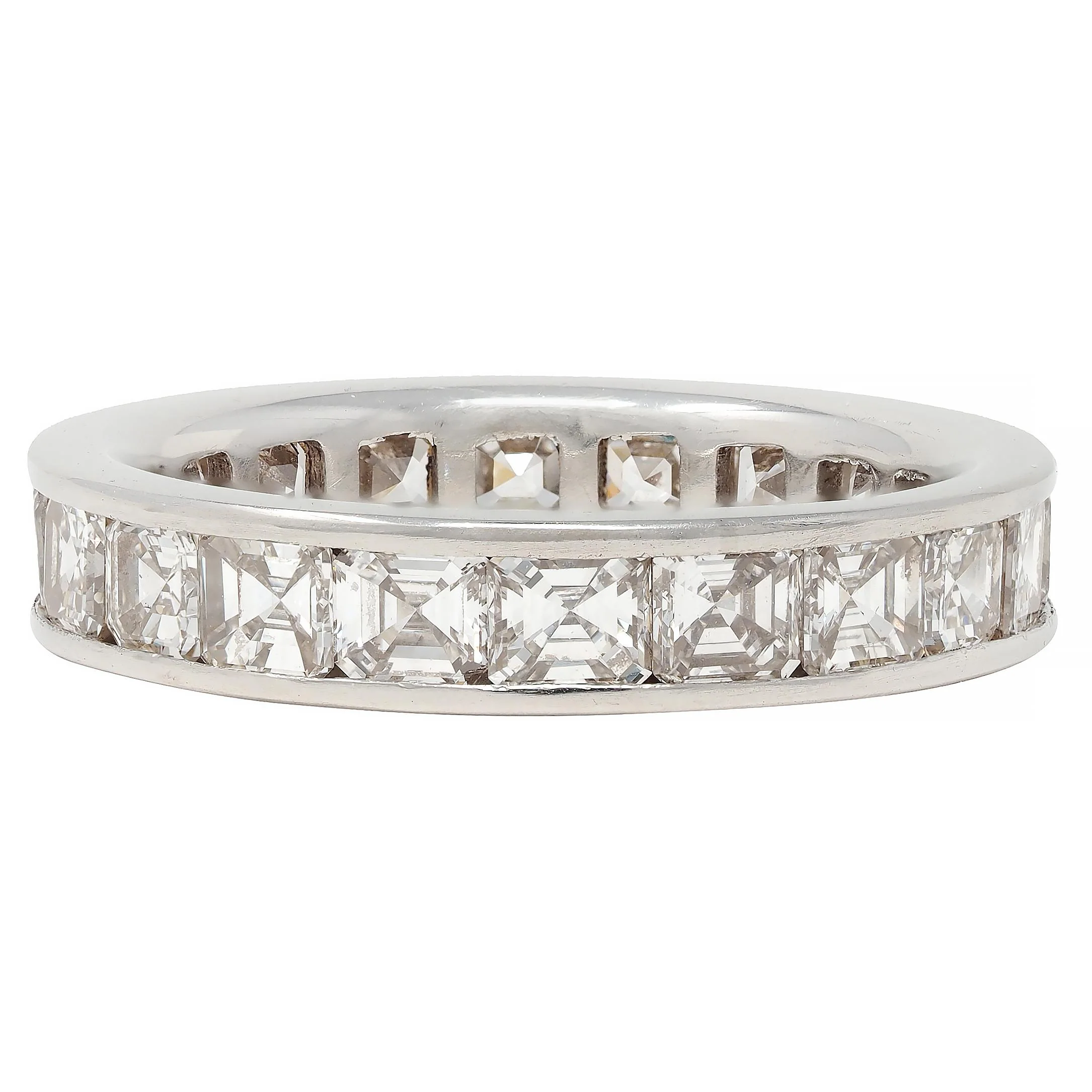 Mid-Century 3.00 CTW Emerald Cut Diamond Platinum Vintage Eternity Band Ring - Image 3
