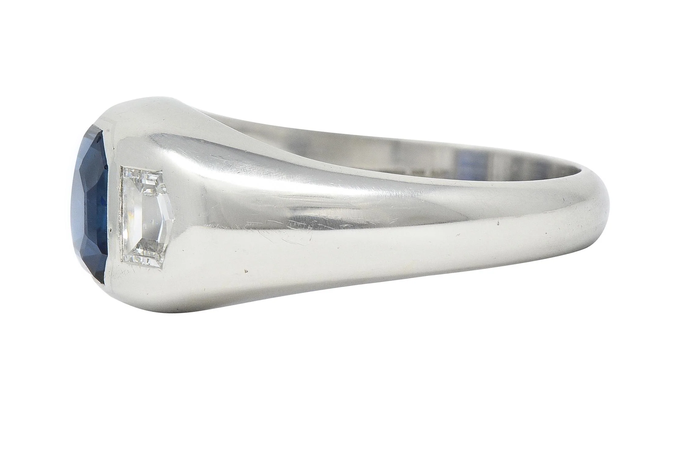Mid-Century 3.07 CTW No Heat Sapphire Diamond Platinum Three Stone Men's Unisex Vintage Ring GIA - Image 4