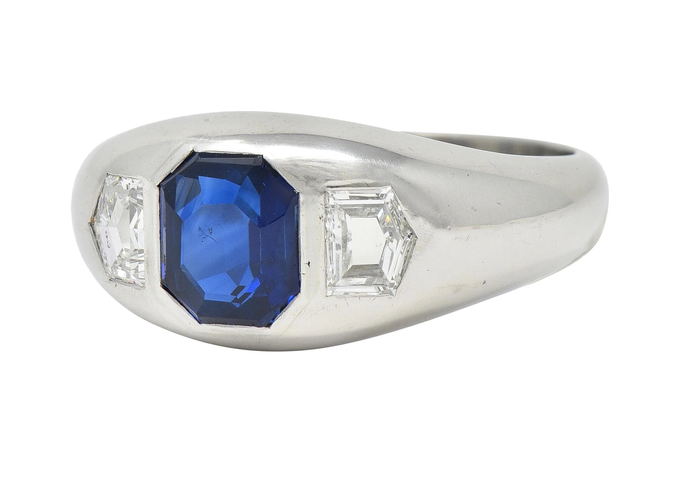 Mid-Century 3.07 CTW No Heat Sapphire Diamond Platinum Three Stone Men's Unisex Vintage Ring GIA - Image 5