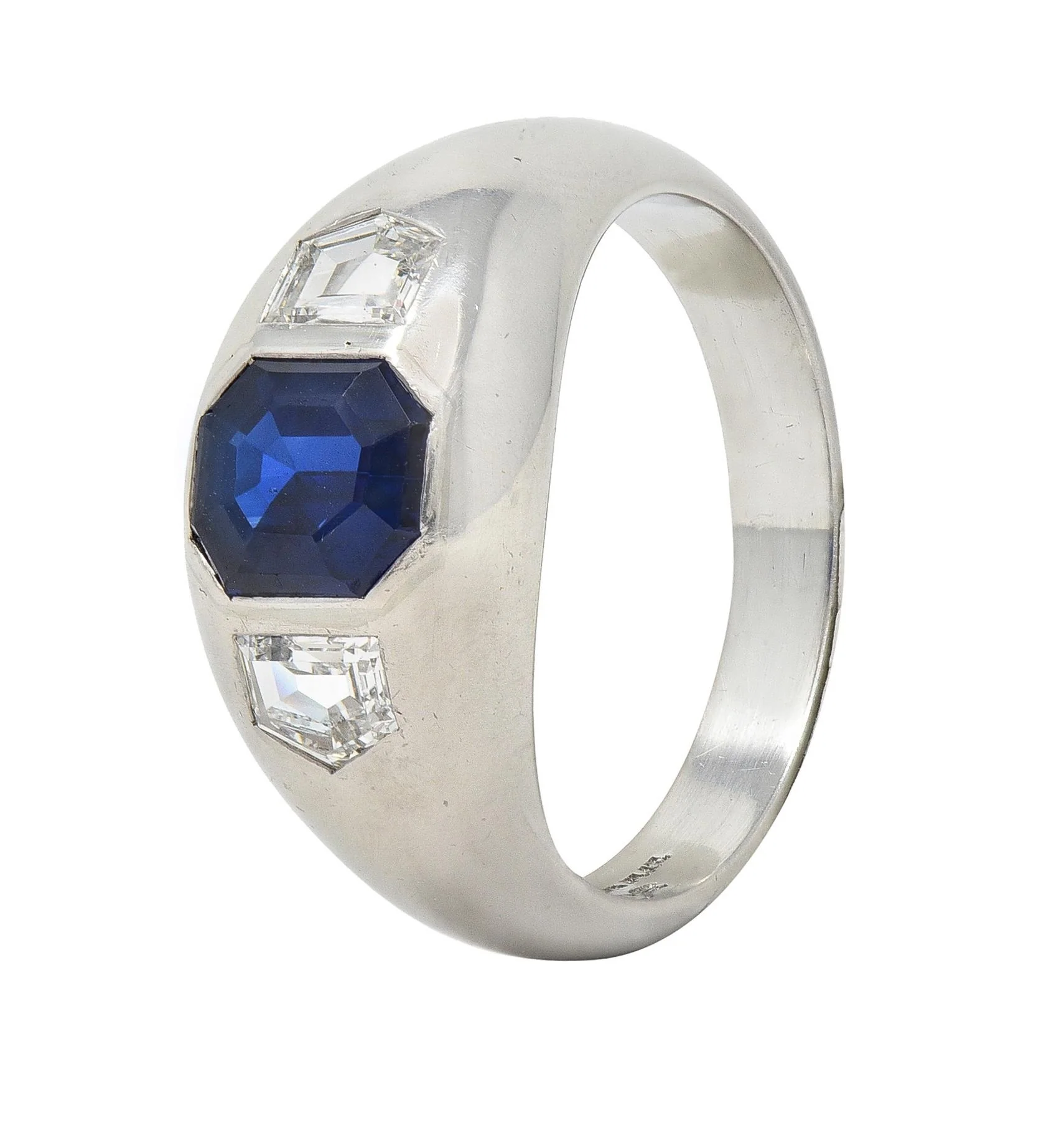 Mid-Century 3.07 CTW No Heat Sapphire Diamond Platinum Three Stone Men's Unisex Vintage Ring GIA - Image 7