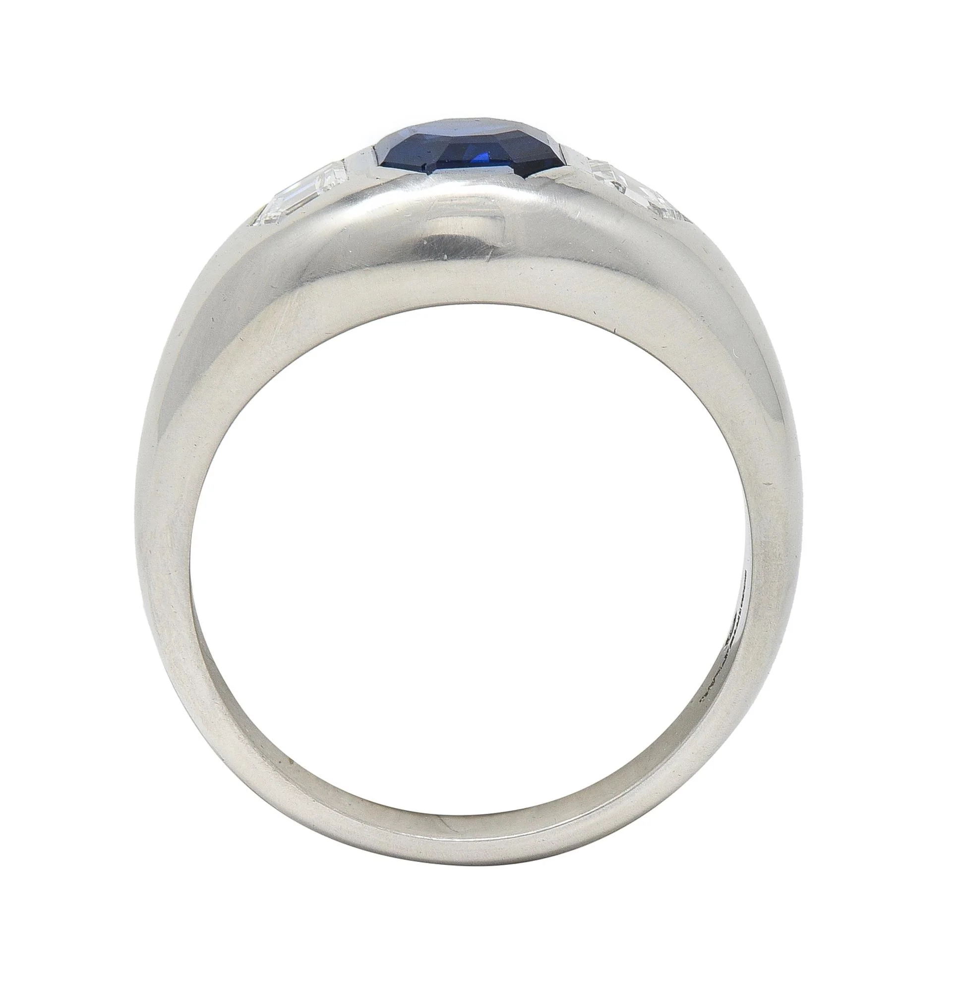 Mid-Century 3.07 CTW No Heat Sapphire Diamond Platinum Three Stone Men's Unisex Vintage Ring GIA - Image 8